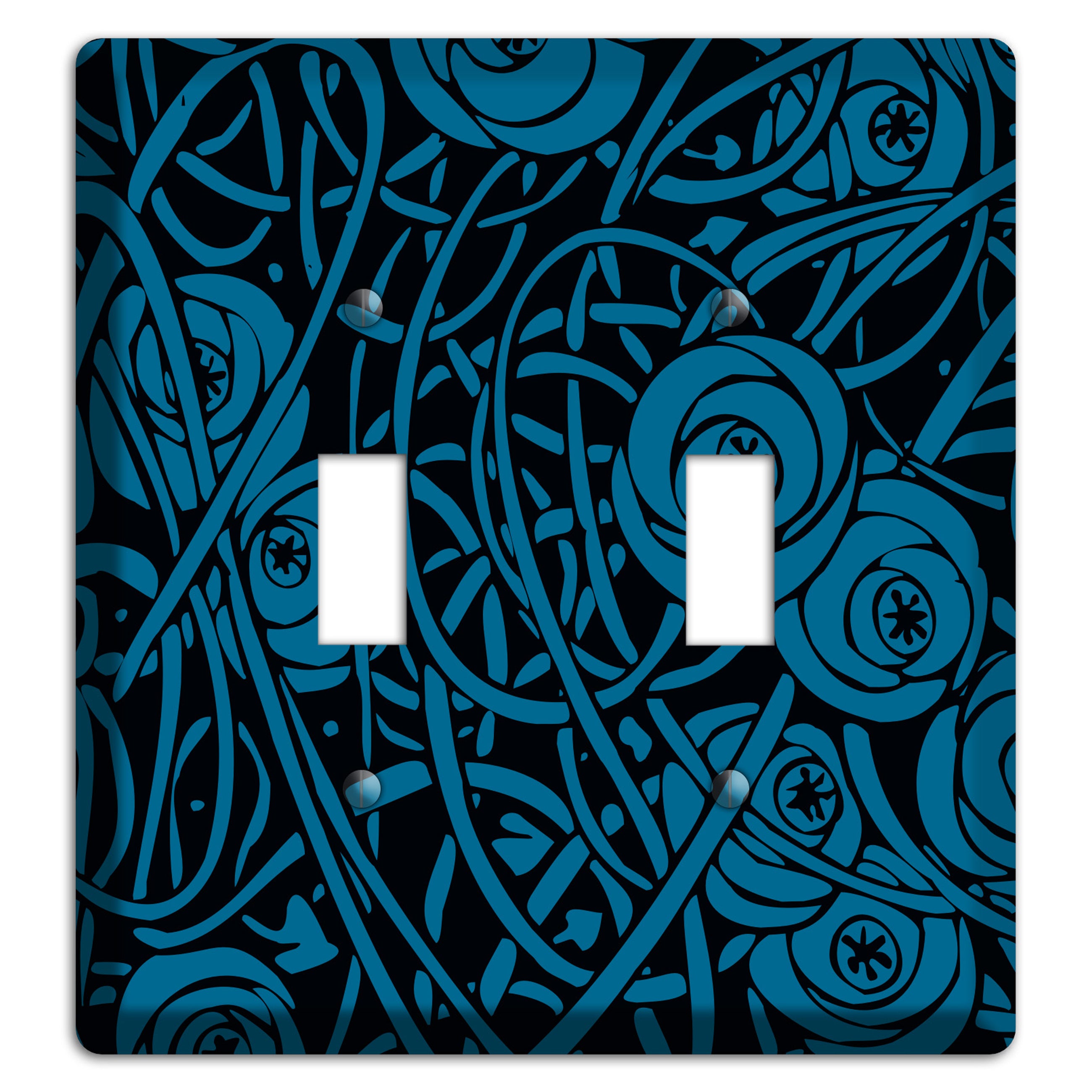 Black and Blue Deco Floral 2 Toggle Wallplate