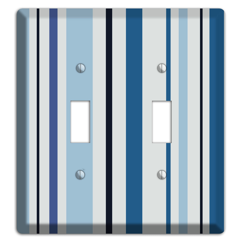 Multi White and Blue Vertical Stripe 2 Toggle Wallplate
