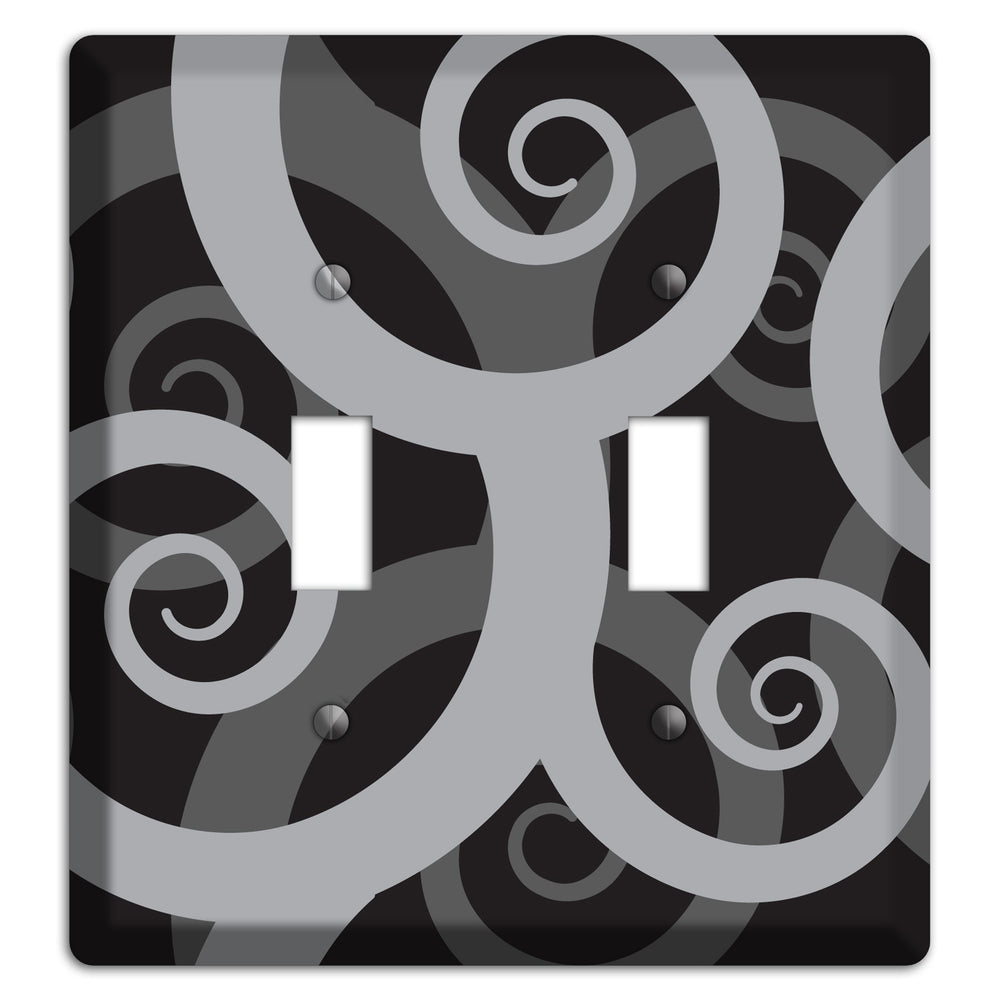 Black with Grey Large Swirl 2 Toggle Wallplate