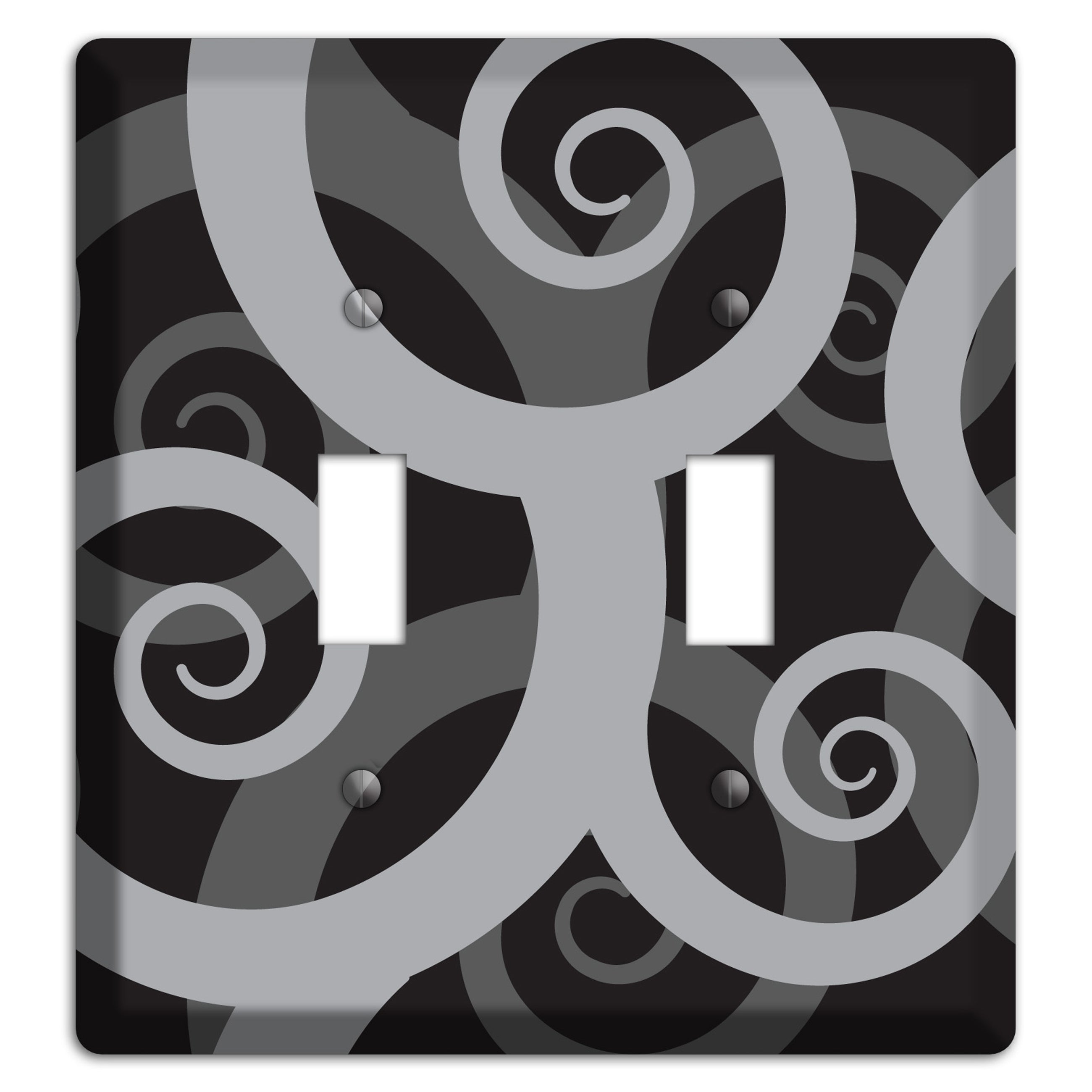 Black with Grey Large Swirl 2 Toggle Wallplate