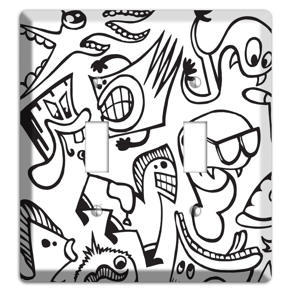 Black and White Whimsical Faces 1 2 Toggle Wallplate