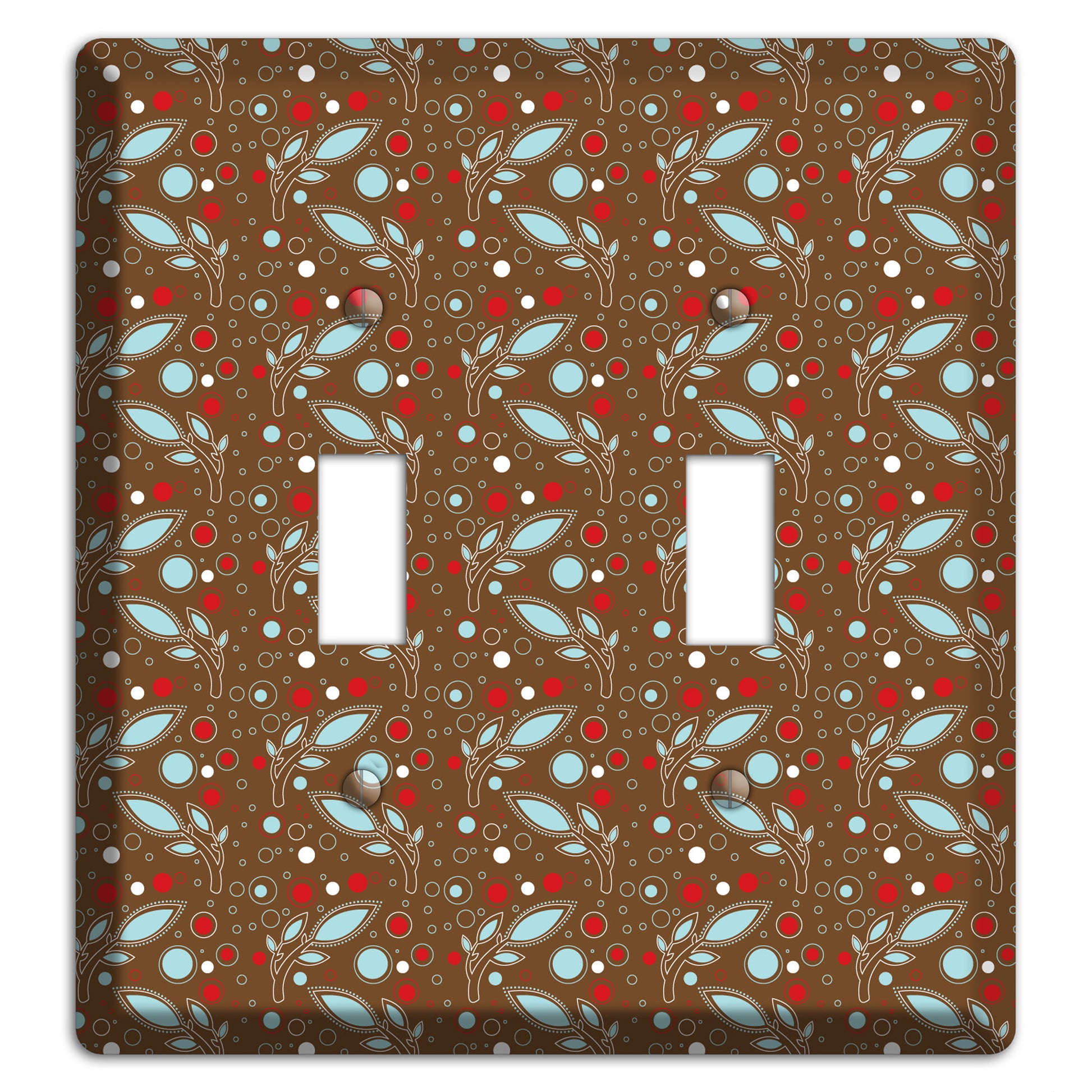 Brown with Red and Dusty Blue Retro Sprig 2 Toggle Wallplate