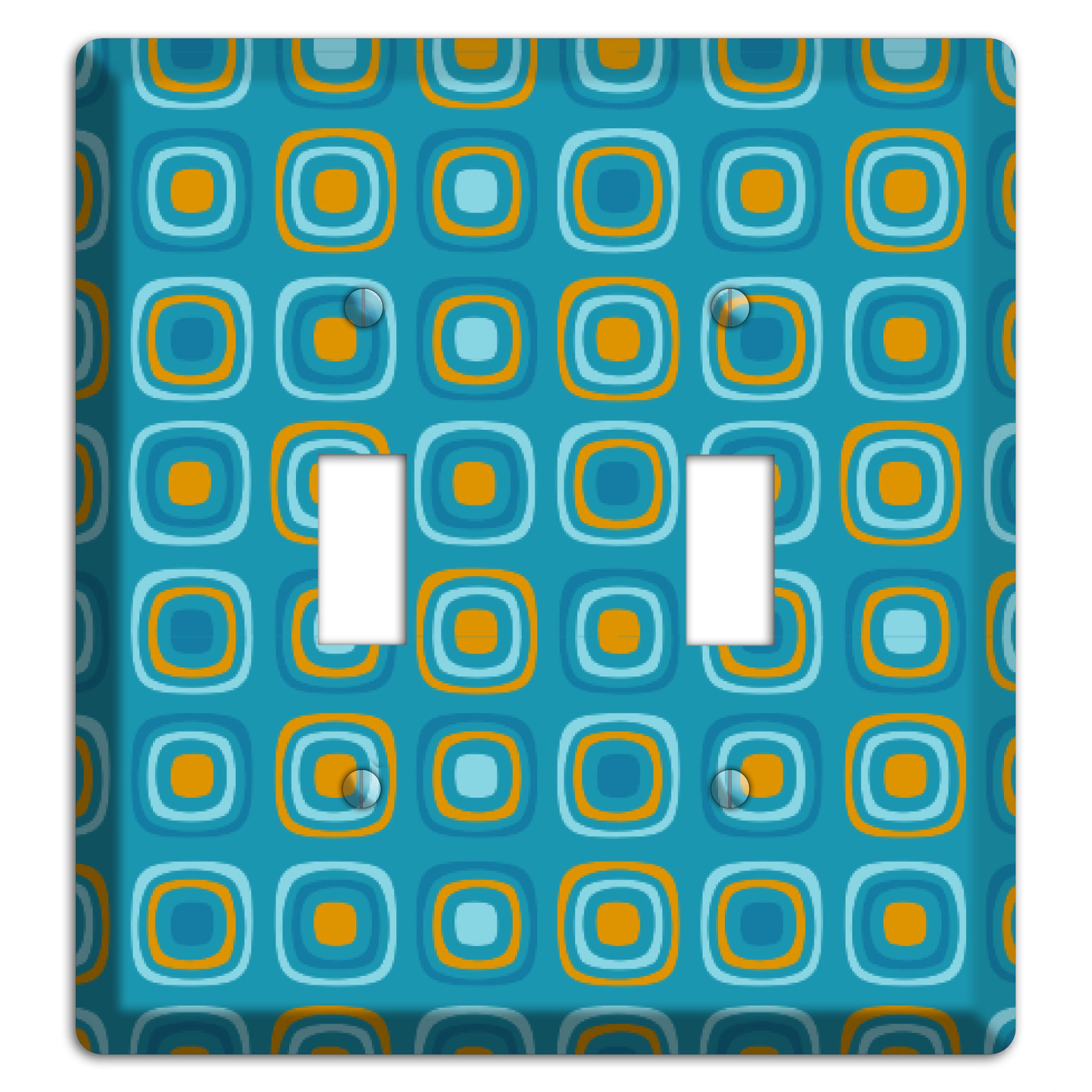 Teal and Mustard Rounded Squares 2 Toggle Wallplate