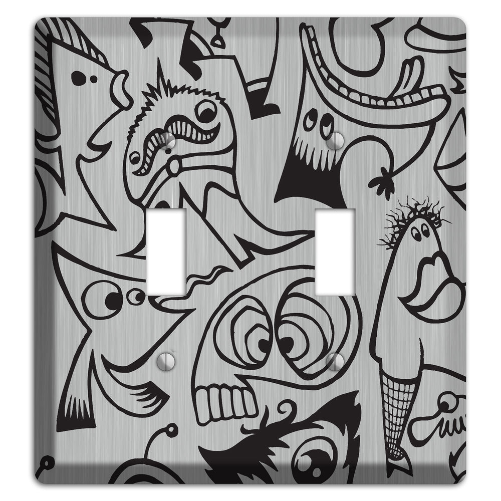 Whimsical Faces 2 Stainless Steel 2 Toggle Wallplate
