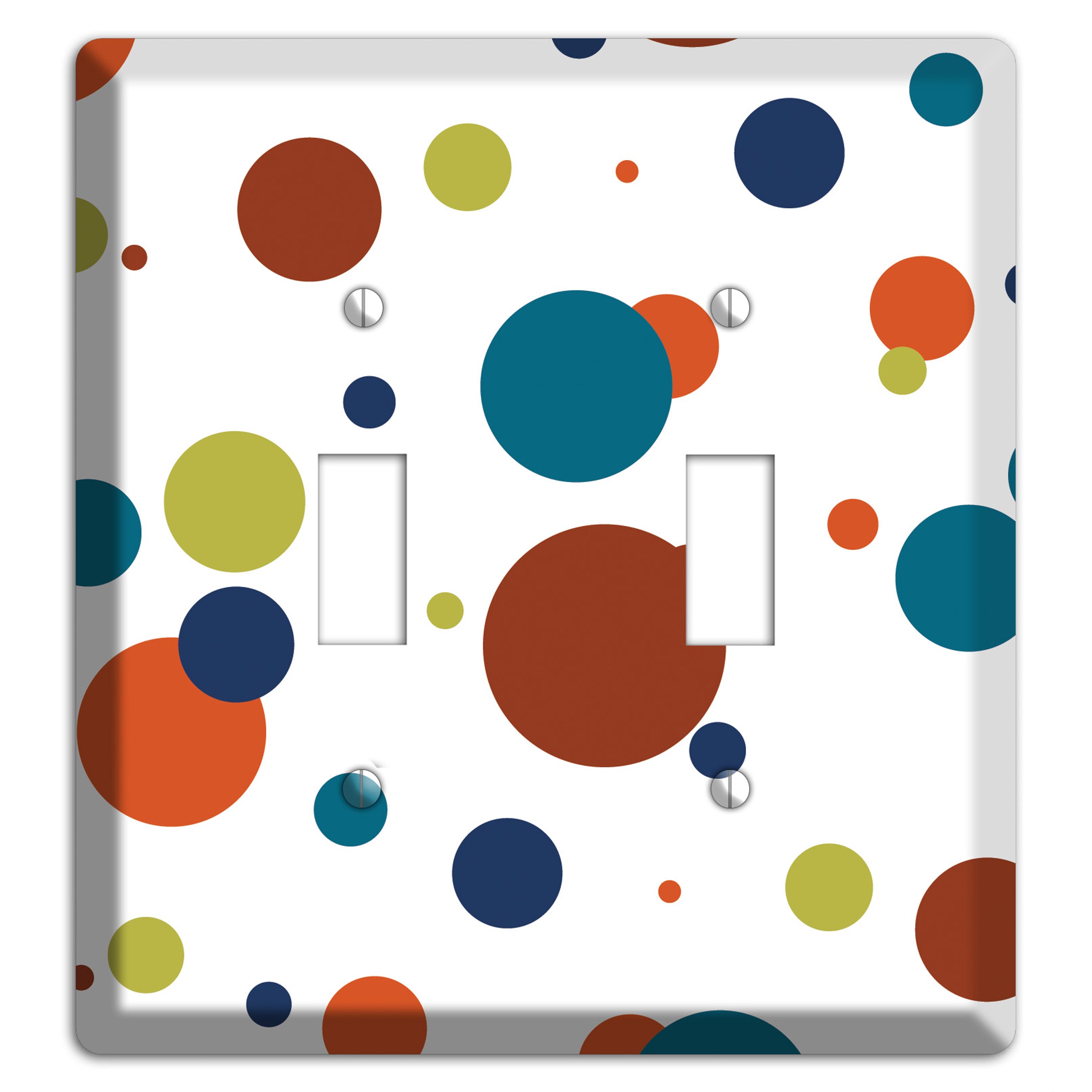 White with Multi Color Medium Dots 2 Toggle Wallplate