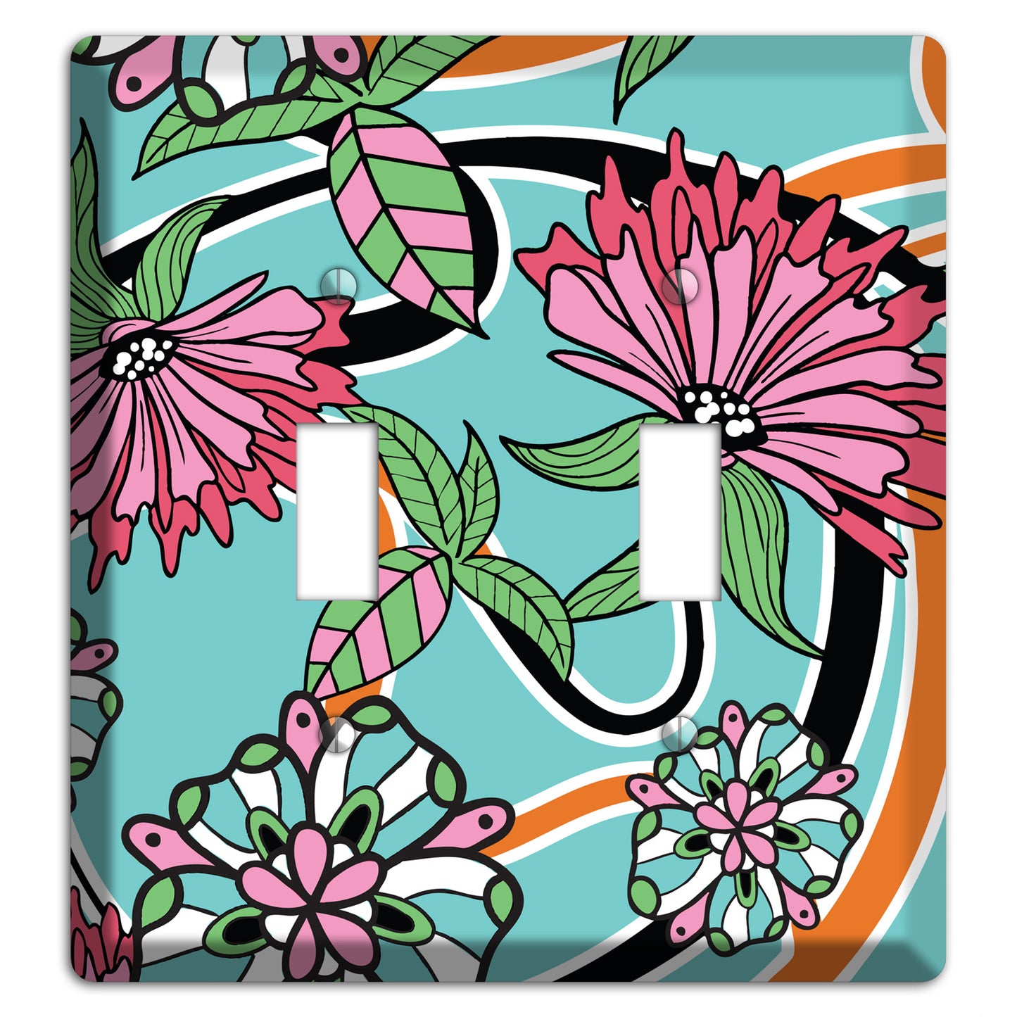 Turquoise with Pink Flowers 2 Toggle Wallplate
