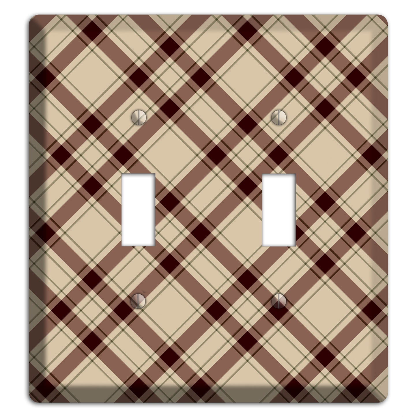 Beige and Brown Plaid 2 Toggle Wallplate
