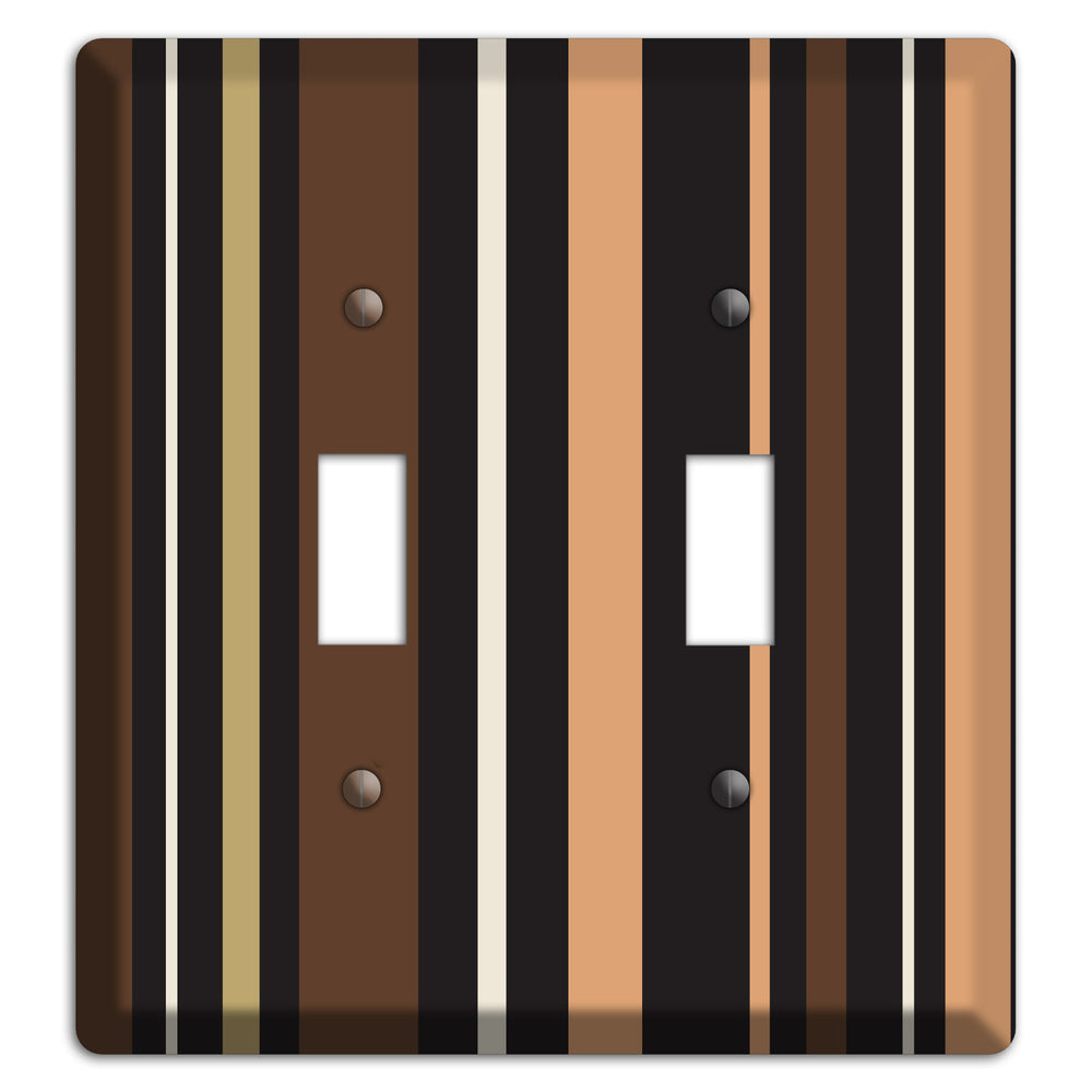 Multi Brown and Coral Vertical Stripe 2 Toggle Wallplate