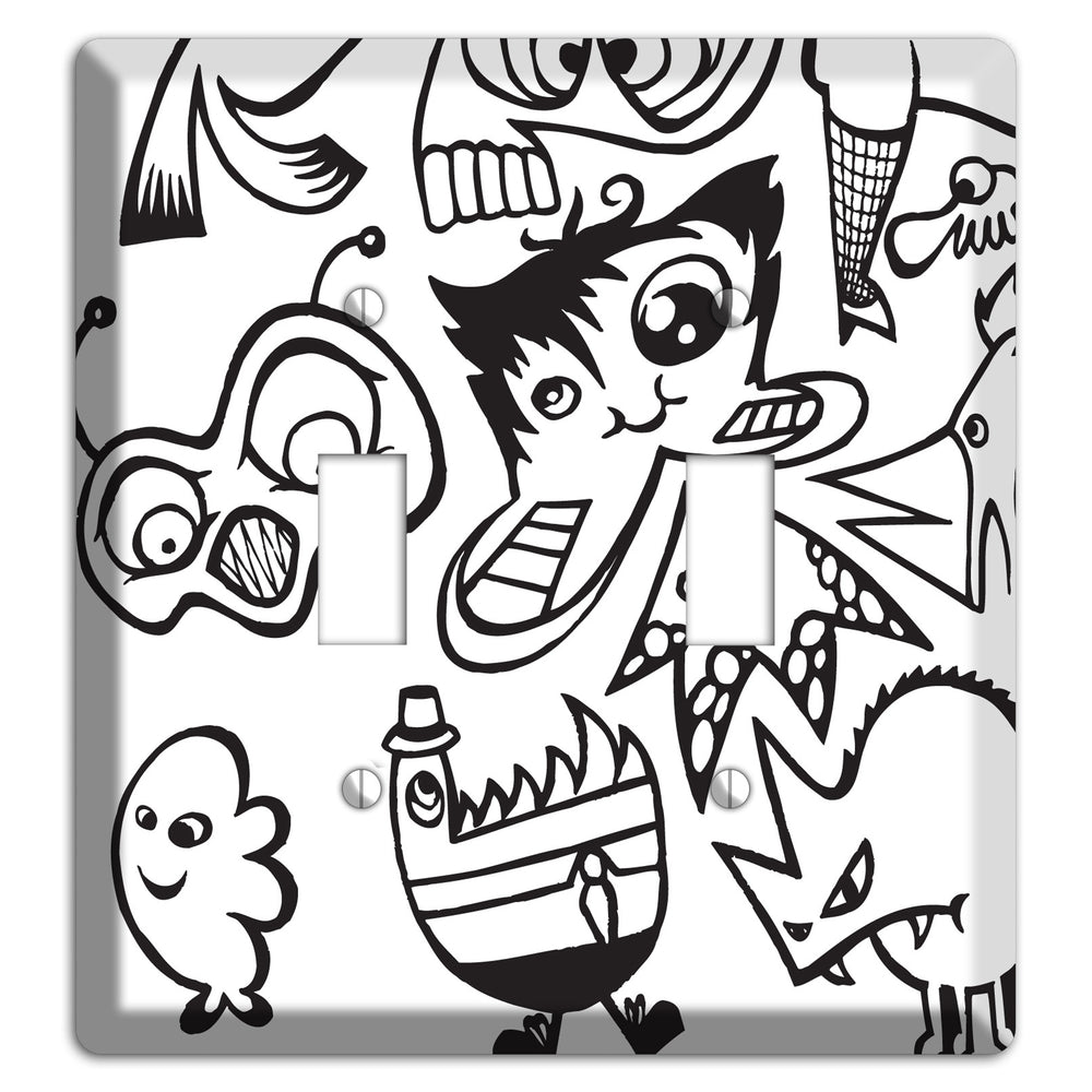 Black and White Whimsical Faces 3 2 Toggle Wallplate