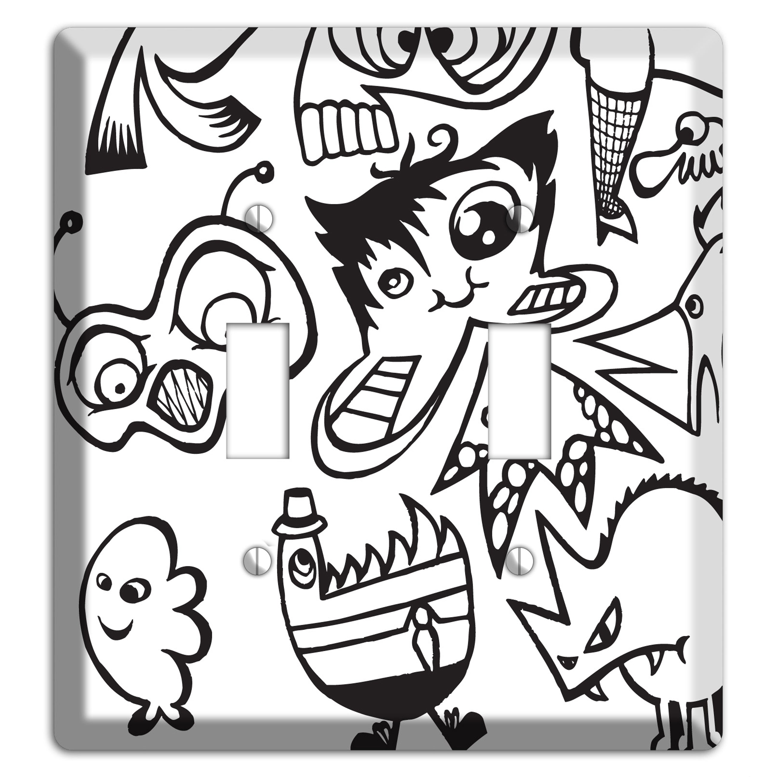 Black and White Whimsical Faces 3 2 Toggle Wallplate
