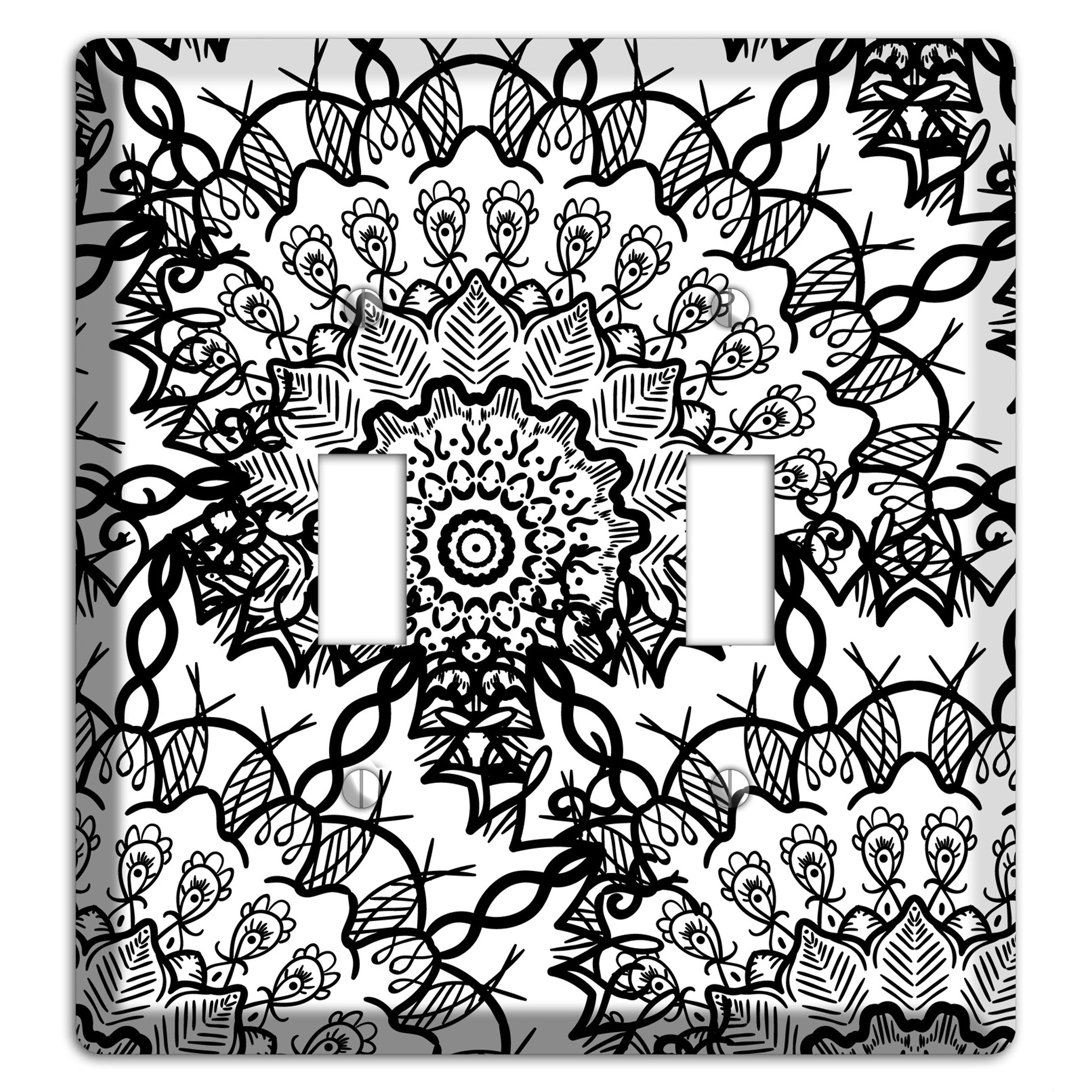 Mandala Black and White Style P Cover Plates 2 Toggle Wallplate