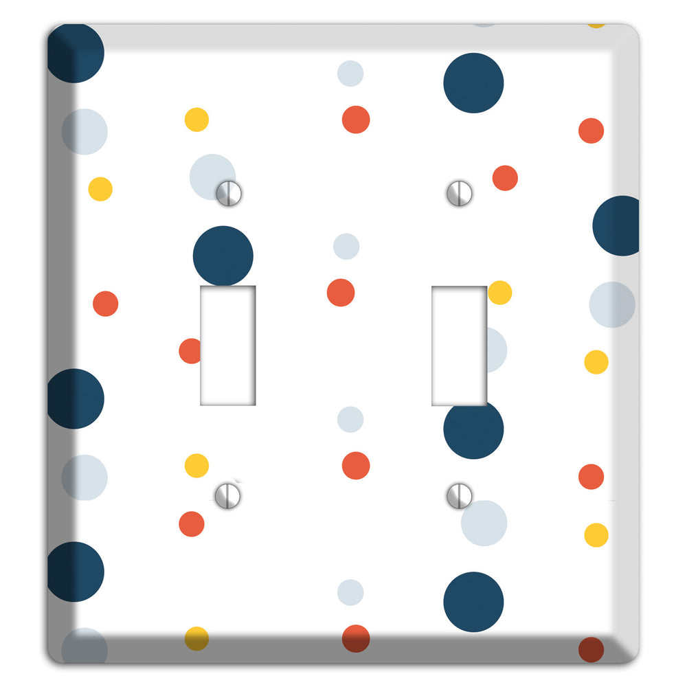 White with Multi Blue and Umber Medium Dots 2 Toggle Wallplate