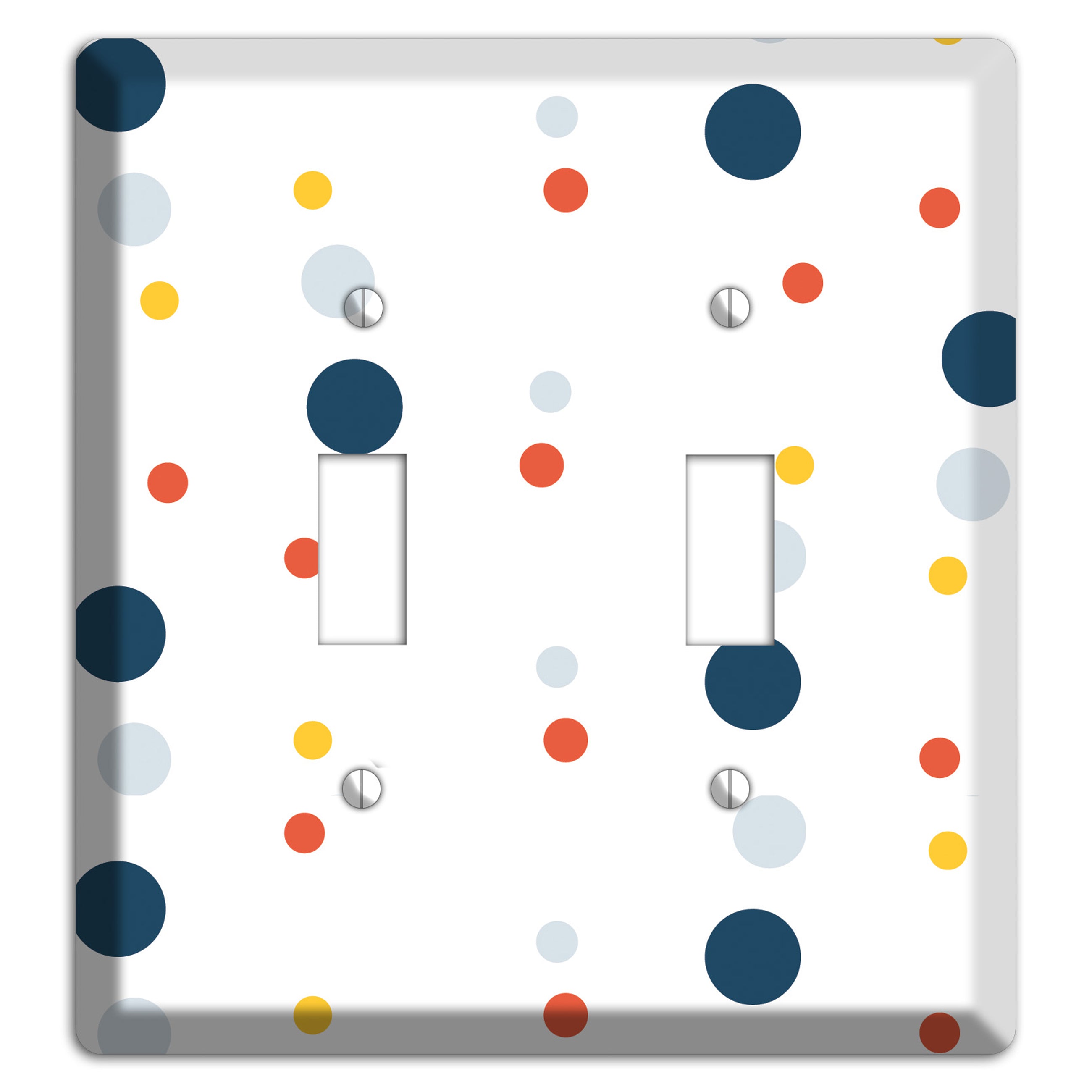 White with Multi Blue and Umber Medium Dots 2 Toggle Wallplate