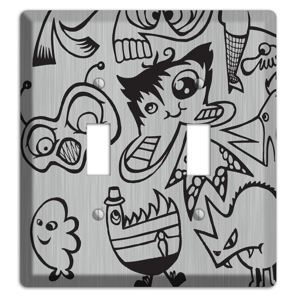 Whimsical Faces 3 Stainless Steel 2 Toggle Wallplate
