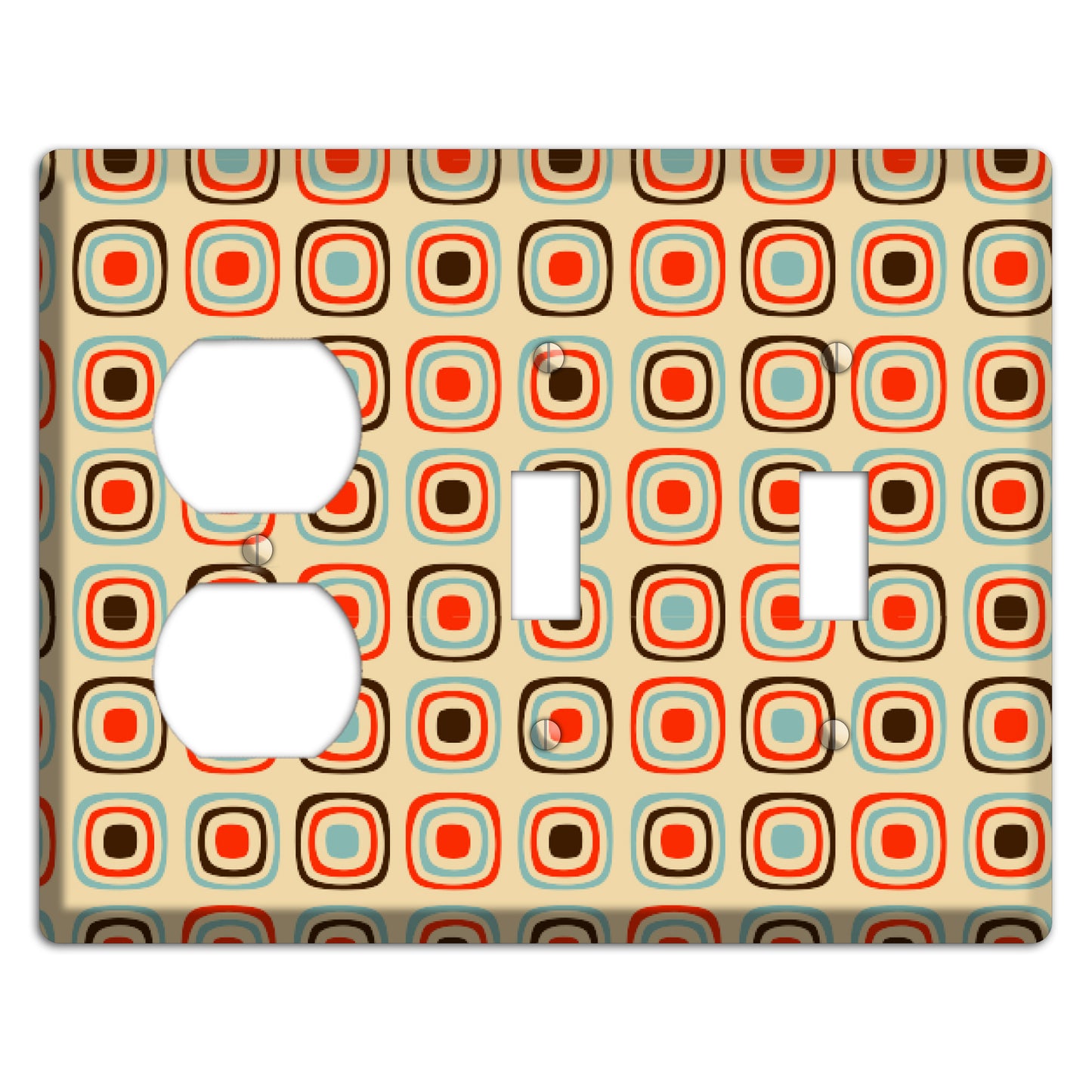 Multi Coral Dusty Blue and Brown Retro Squares Duplex / 2 Toggle Wallplate