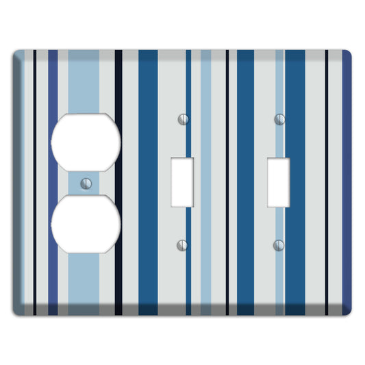 Multi White and Blue Vertical Stripe Duplex / 2 Toggle Wallplate