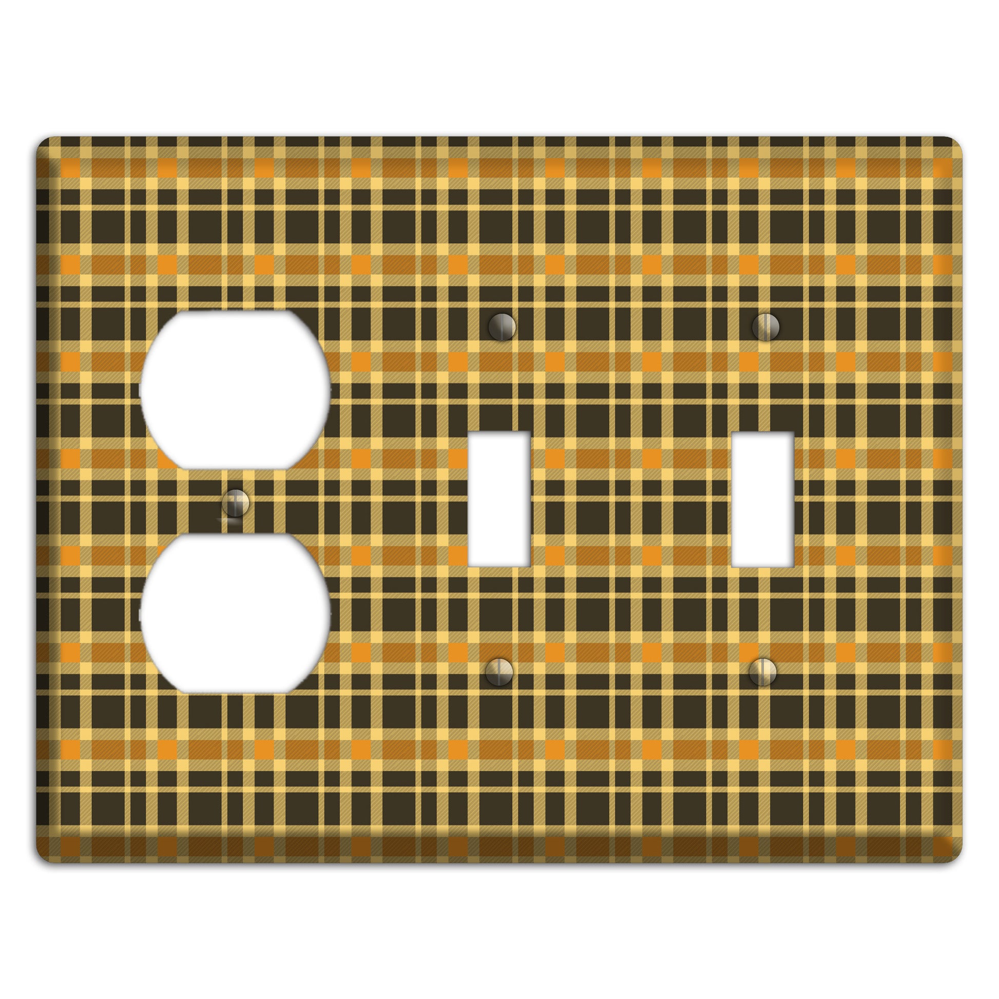 Mustard and Black Plaid Duplex / 2 Toggle Wallplate