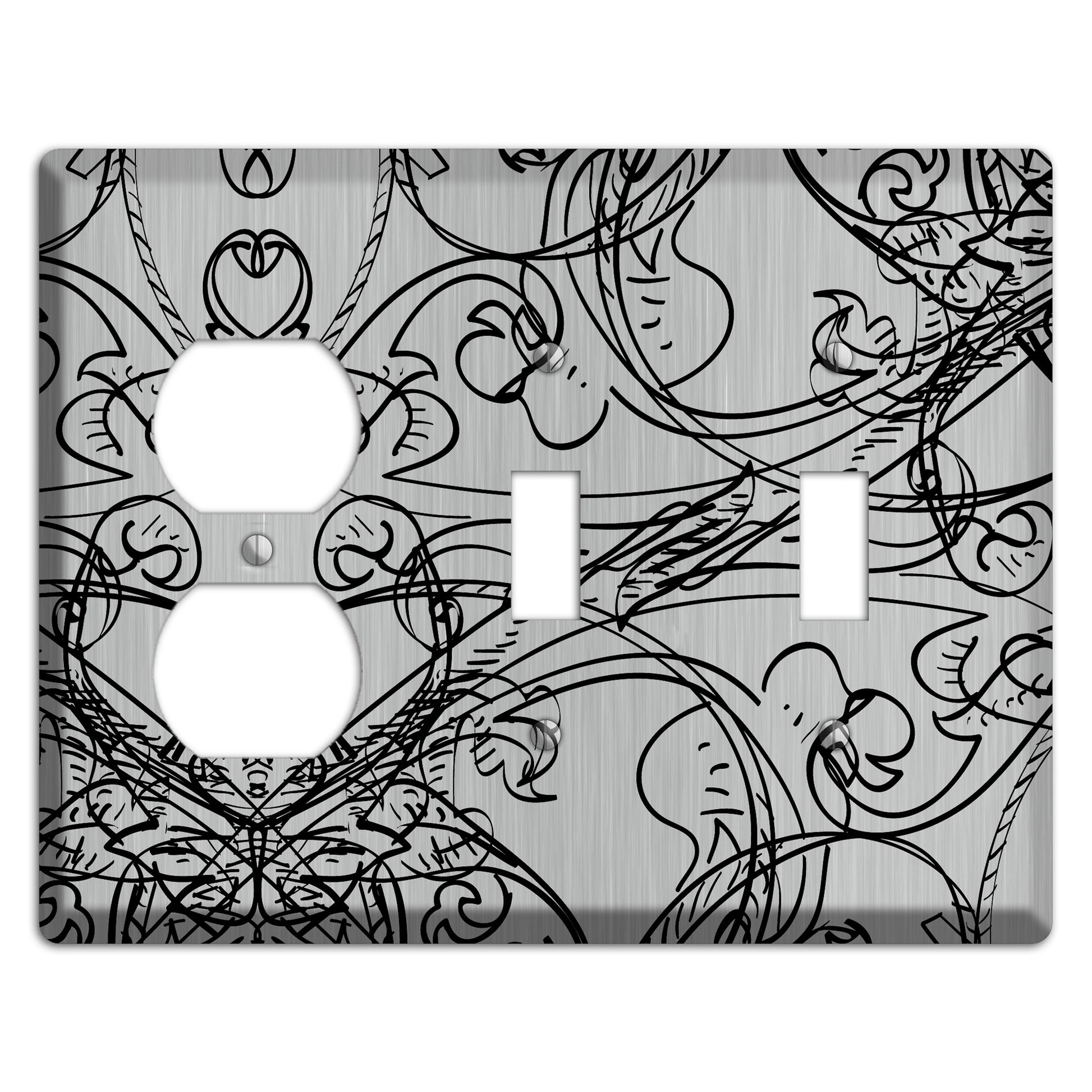 Black Deco Sketch  Stainless Duplex / 2 Toggle Wallplate