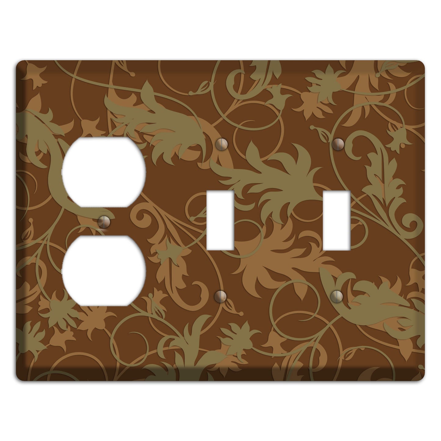Brown and Olive Victorian Sprig Duplex / 2 Toggle Wallplate