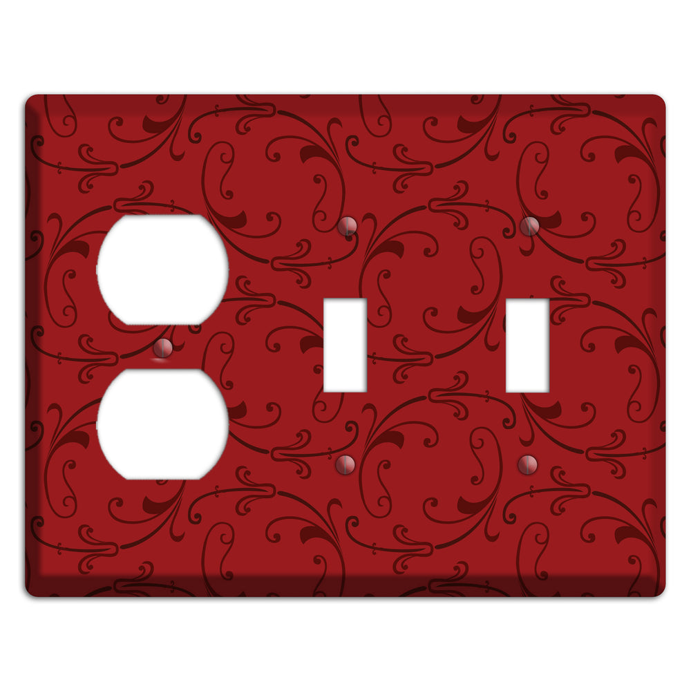 Red Victorian Sprig Duplex / 2 Toggle Wallplate