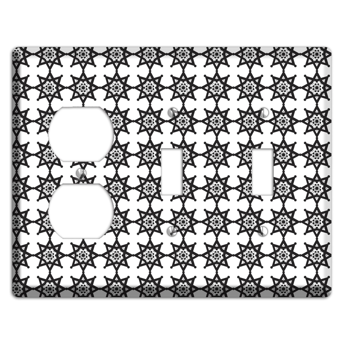 White with Black Arabesque Aster Duplex / 2 Toggle Wallplate