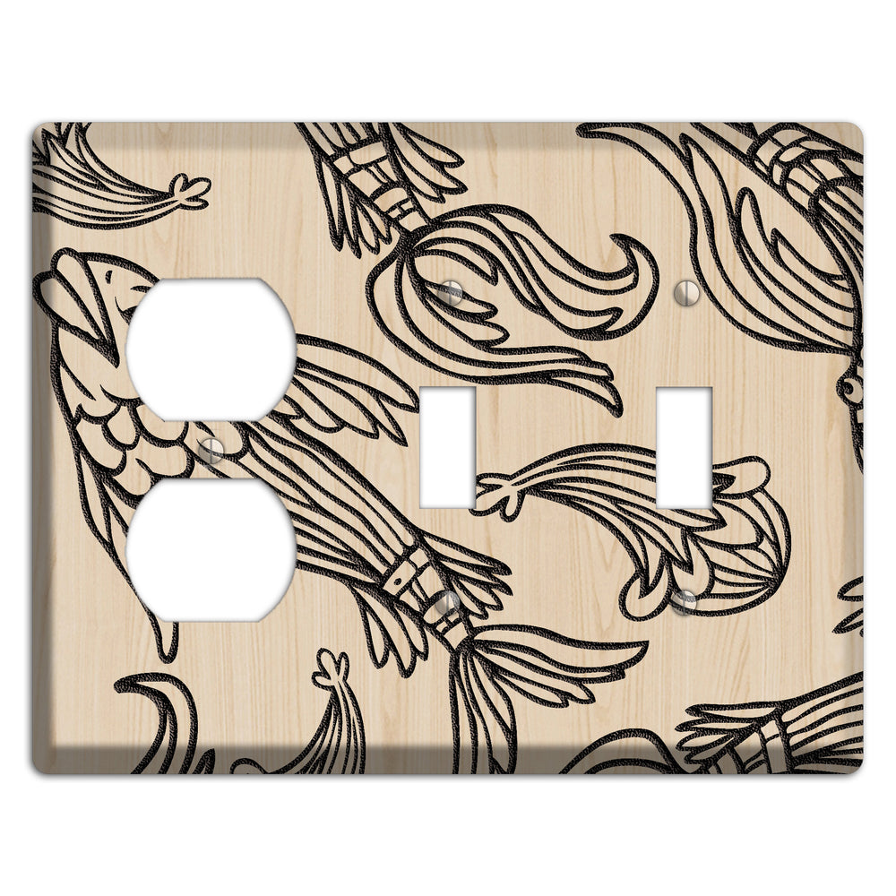 Koi Wood Lasered Duplex / 2 Toggle Wallplate