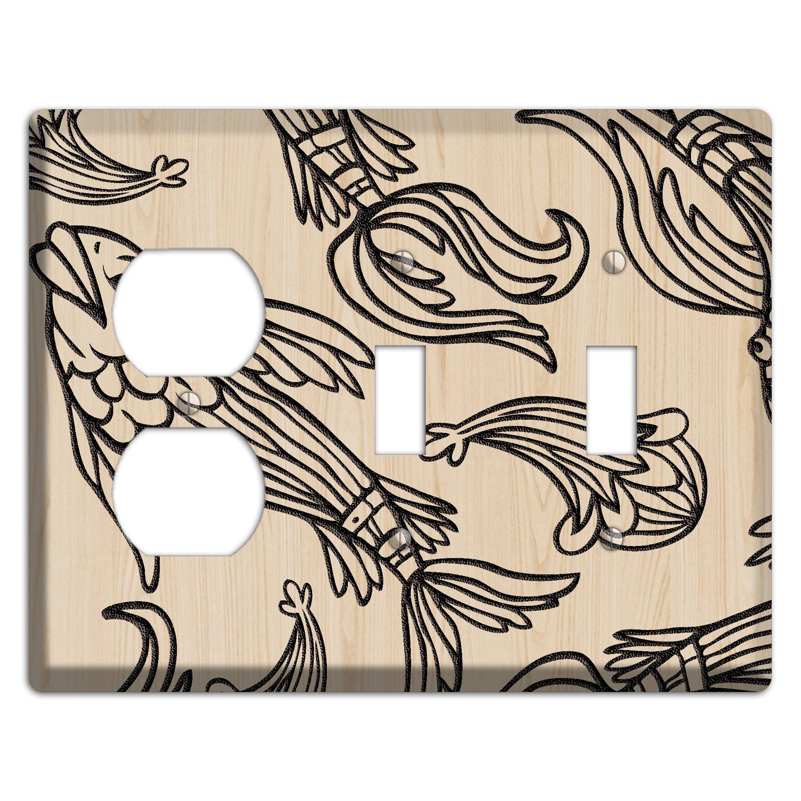 Koi Wood Lasered Duplex / 2 Toggle Wallplate