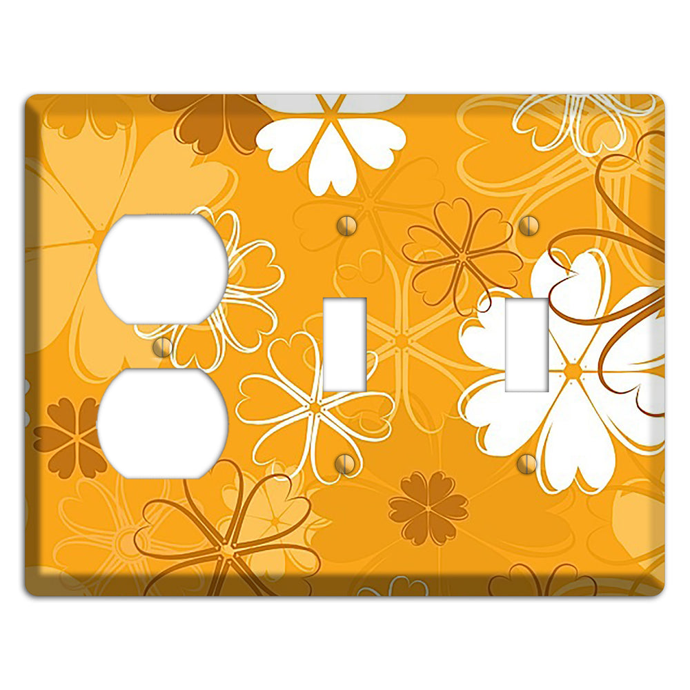Orange Retro Flowers Duplex / 2 Toggle Wallplate