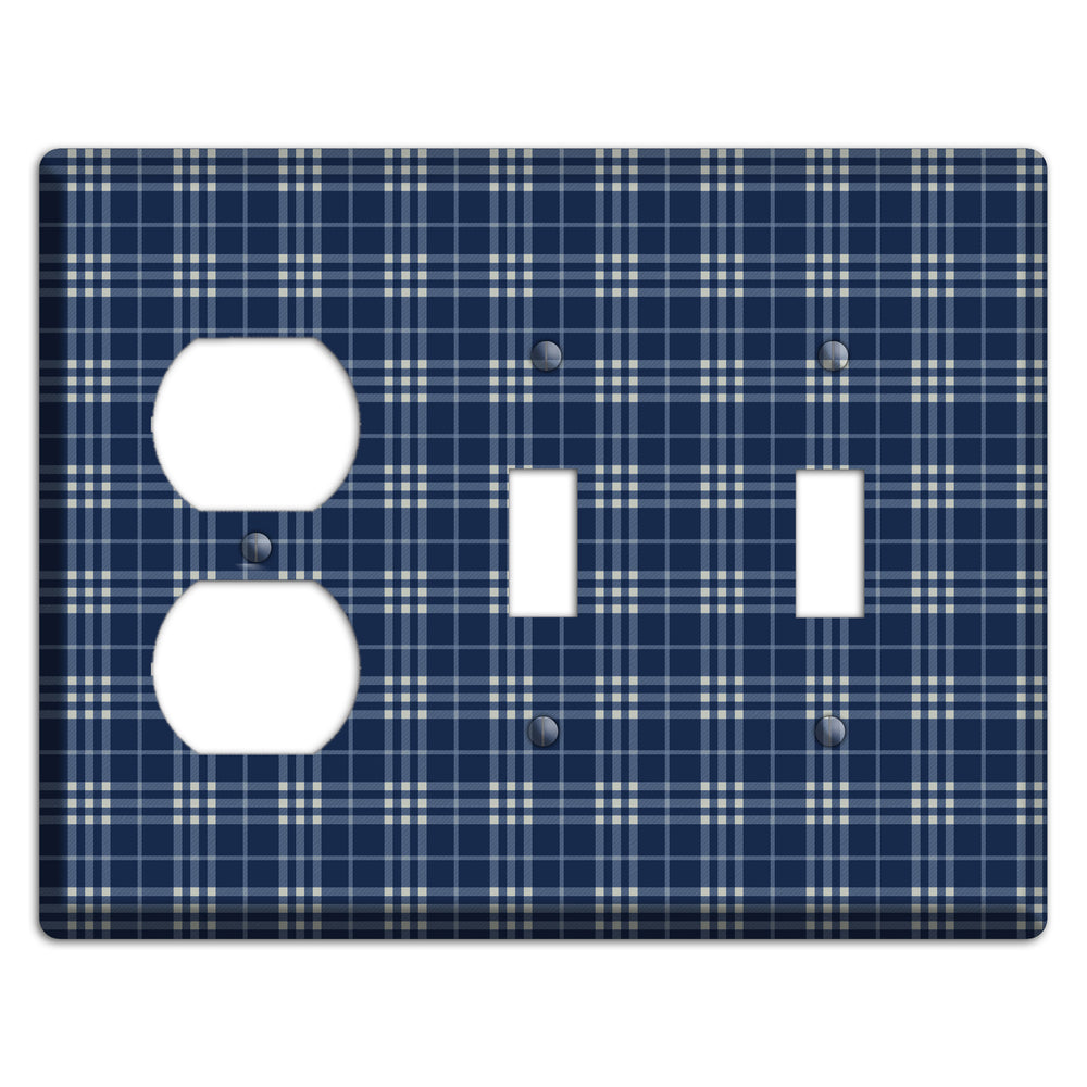 Blue and White Plaid Duplex / 2 Toggle Wallplate