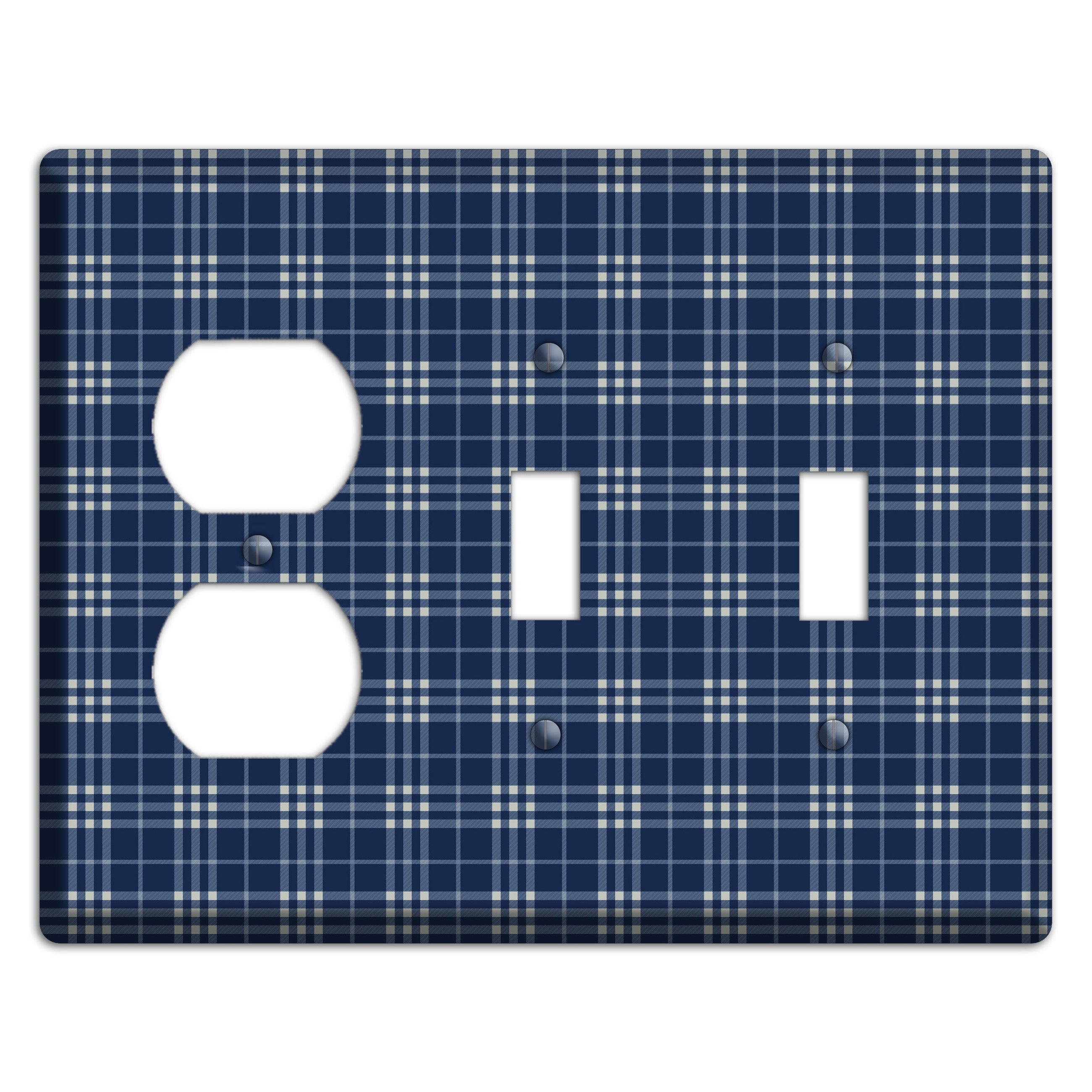 Blue and White Plaid Duplex / 2 Toggle Wallplate