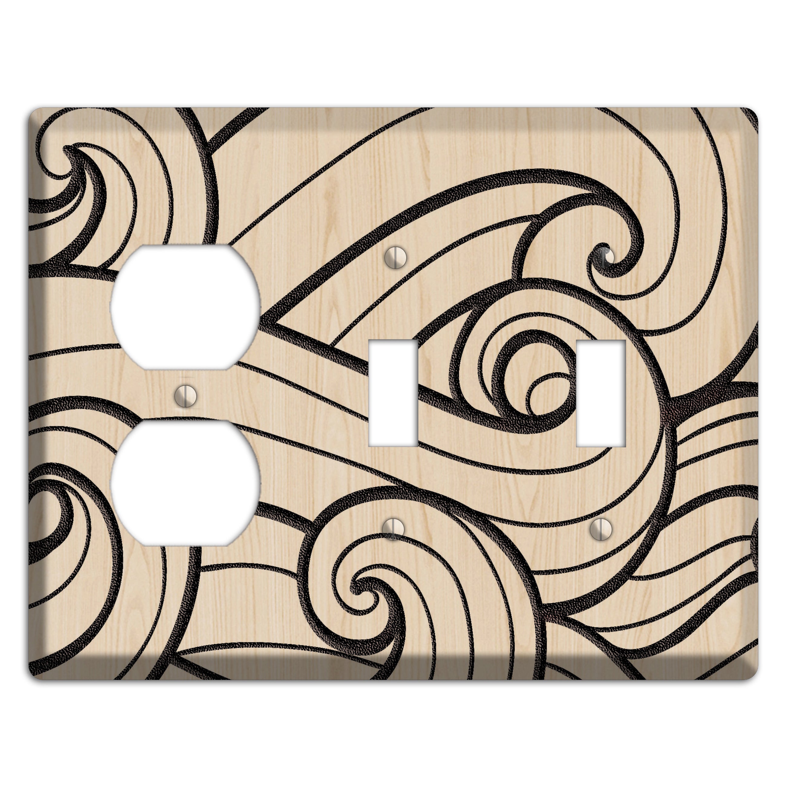 Abstract Curl Wood Lasered Duplex / 2 Toggle Wallplate