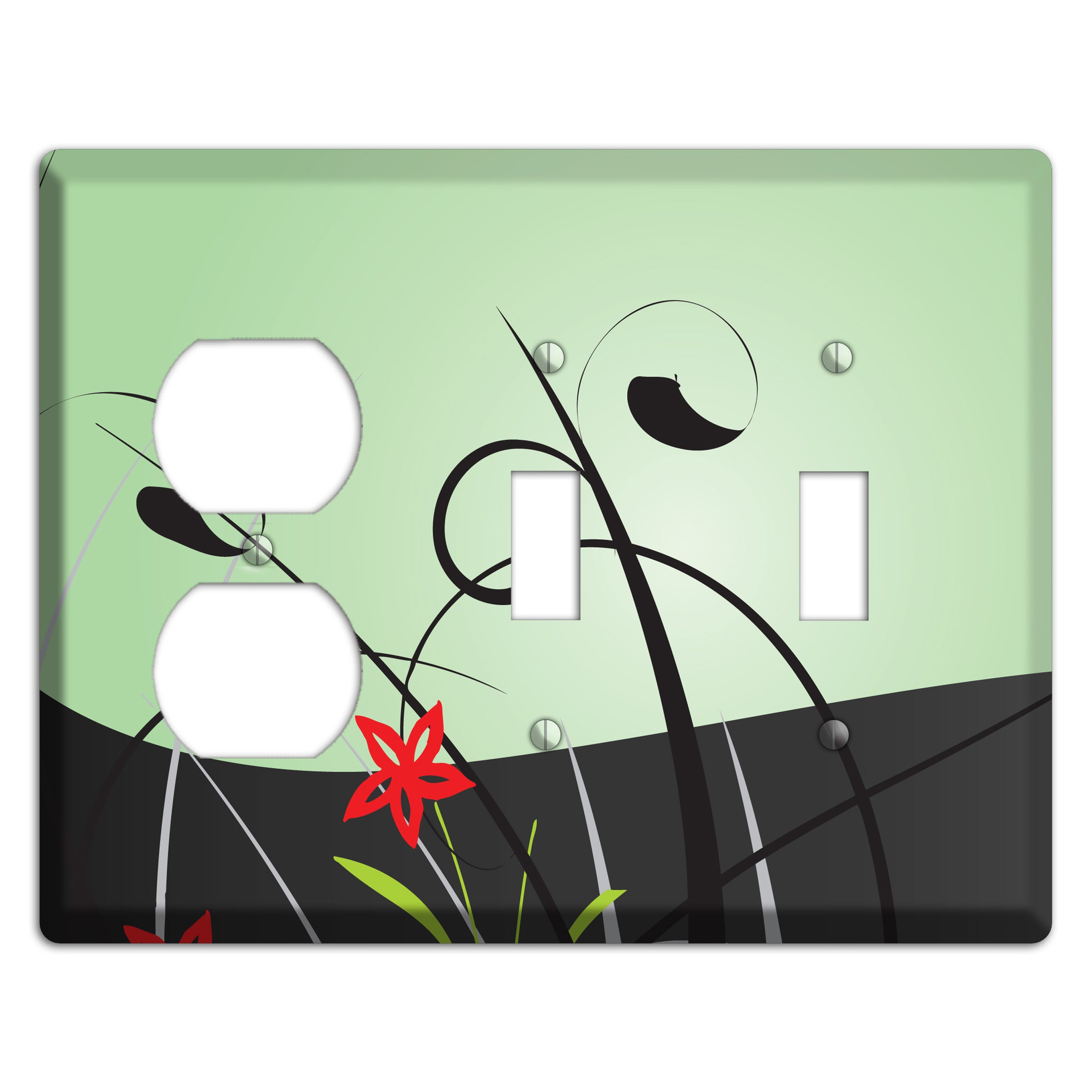 Mint Green Floral Sprig Duplex / 2 Toggle Wallplate