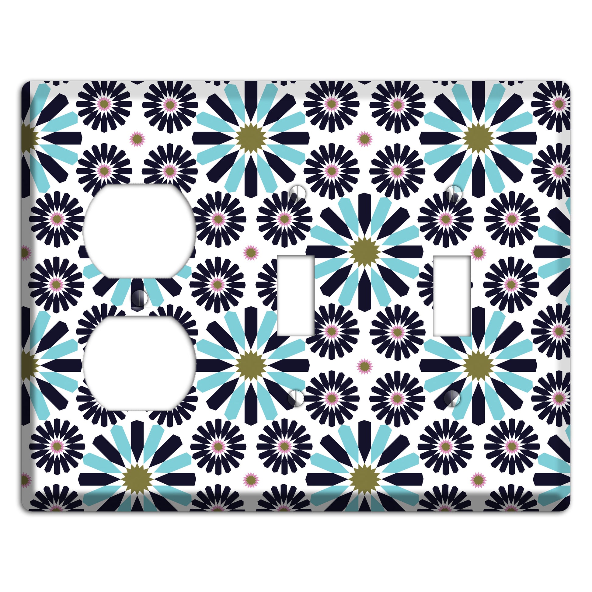 Dusty Blue and Olive Scandinavian Floral Duplex / 2 Toggle Wallplate
