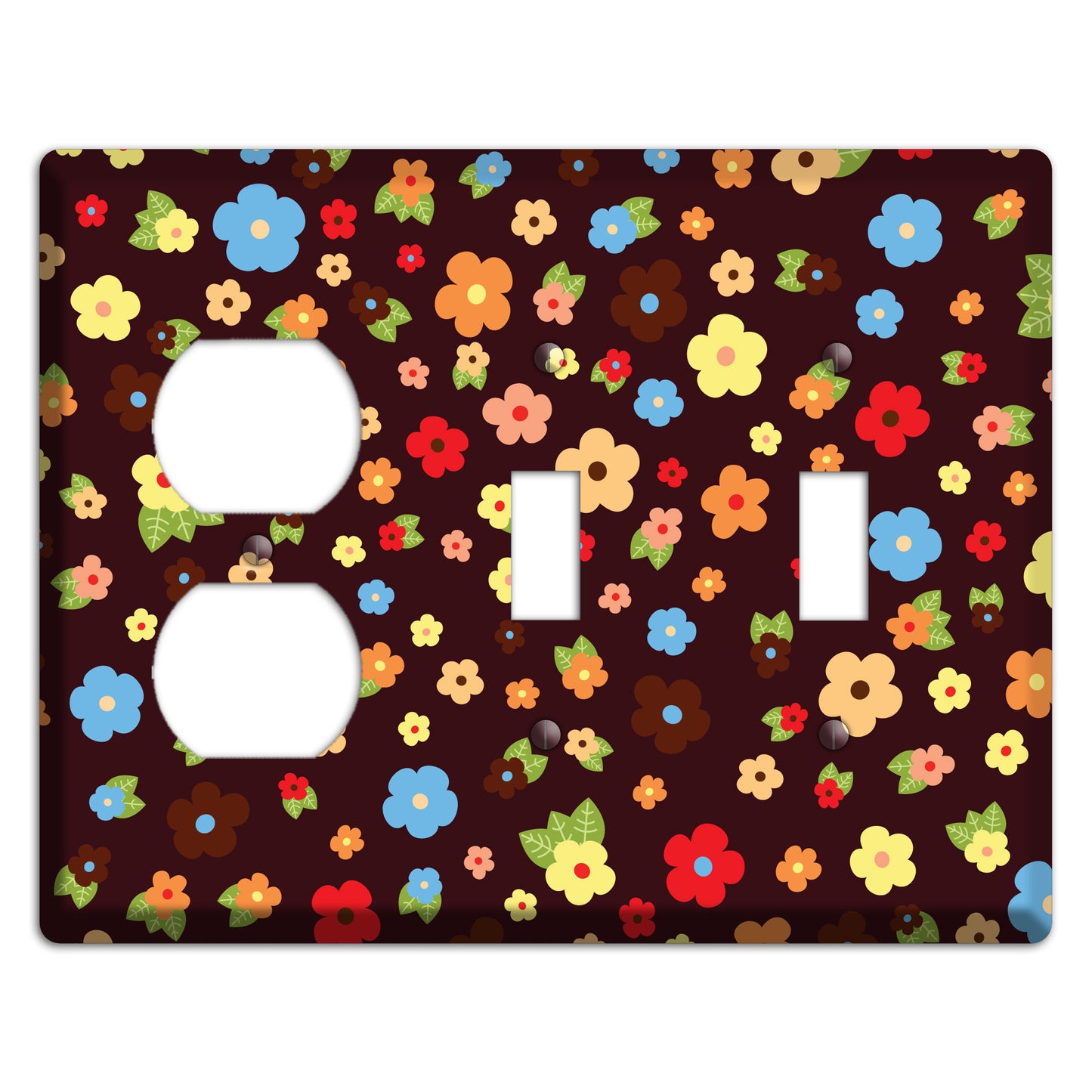 Brown Tiny Delicate Flowers Duplex / 2 Toggle Wallplate