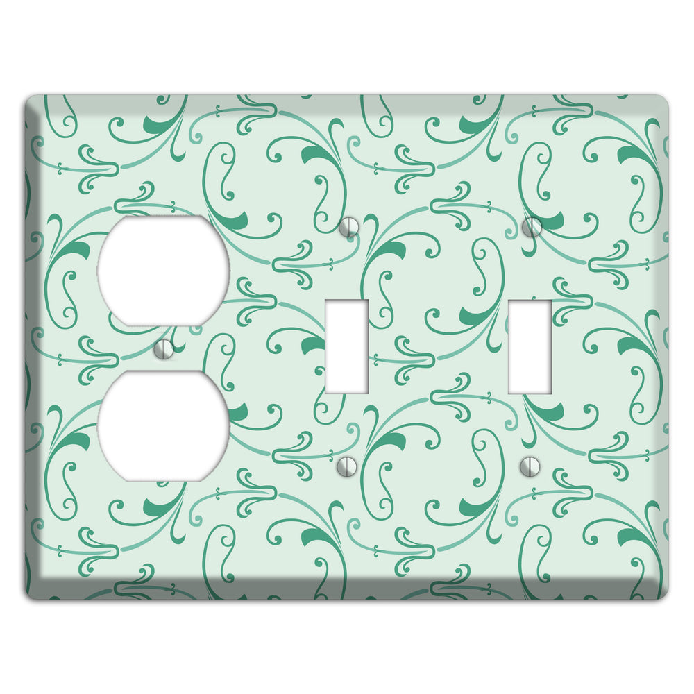 Aqua Victorian Sprig Duplex / 2 Toggle Wallplate