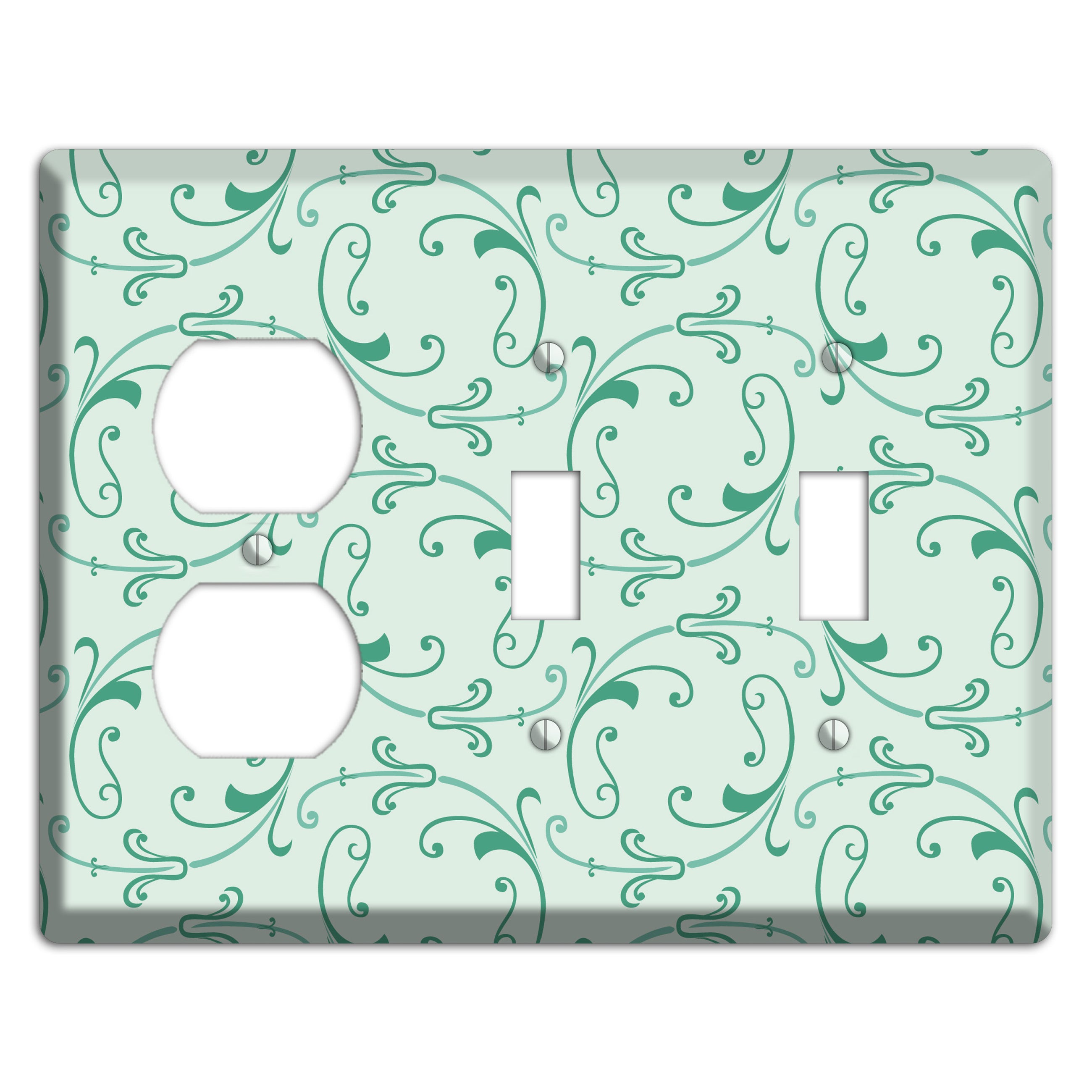 Aqua Victorian Sprig Duplex / 2 Toggle Wallplate