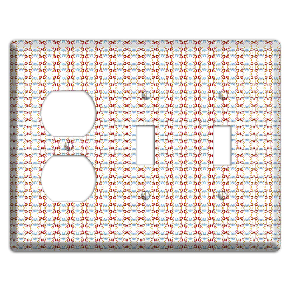 Off White with Red Blue Retro Tapestry Duplex / 2 Toggle Wallplate