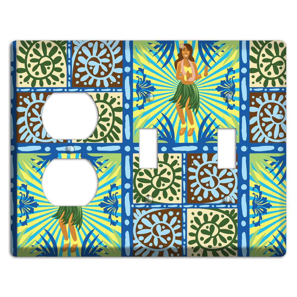Blue and Green Hula Duplex / 2 Toggle Wallplate