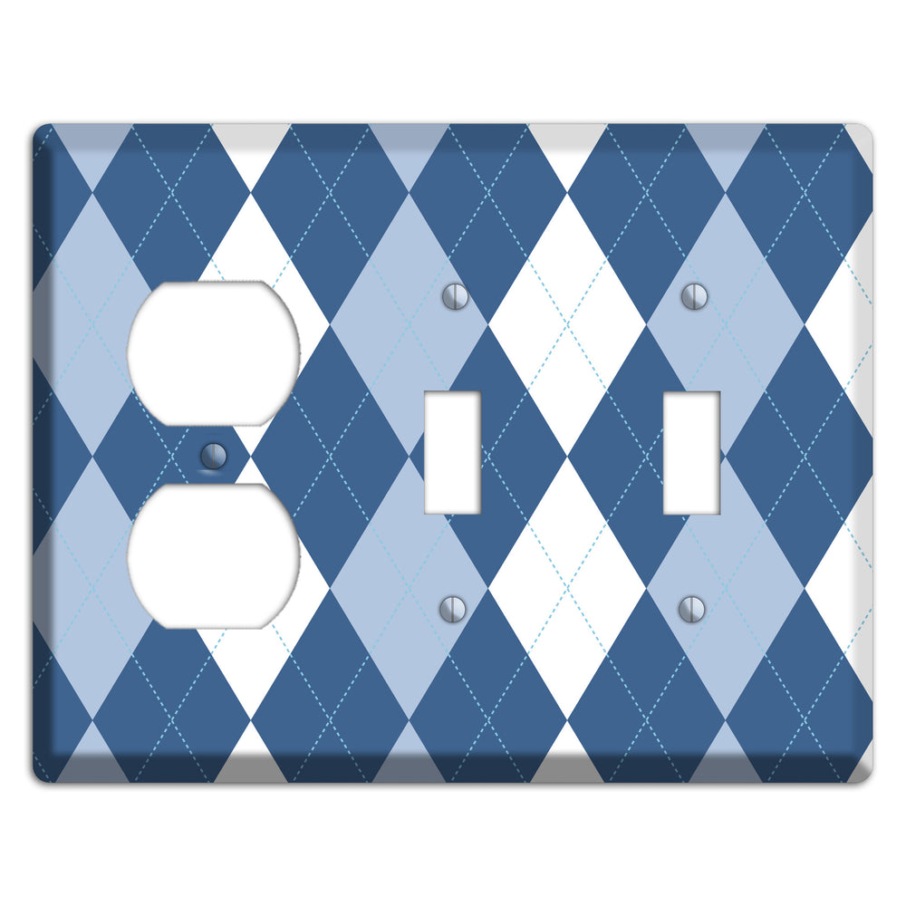 Blue Argyle Duplex / 2 Toggle Wallplate