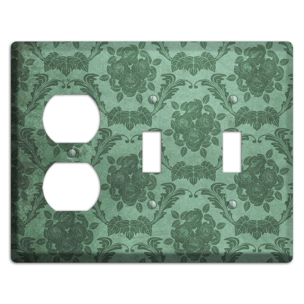 Viridian Green Vintage Rose Damask Duplex / 2 Toggle Wallplate
