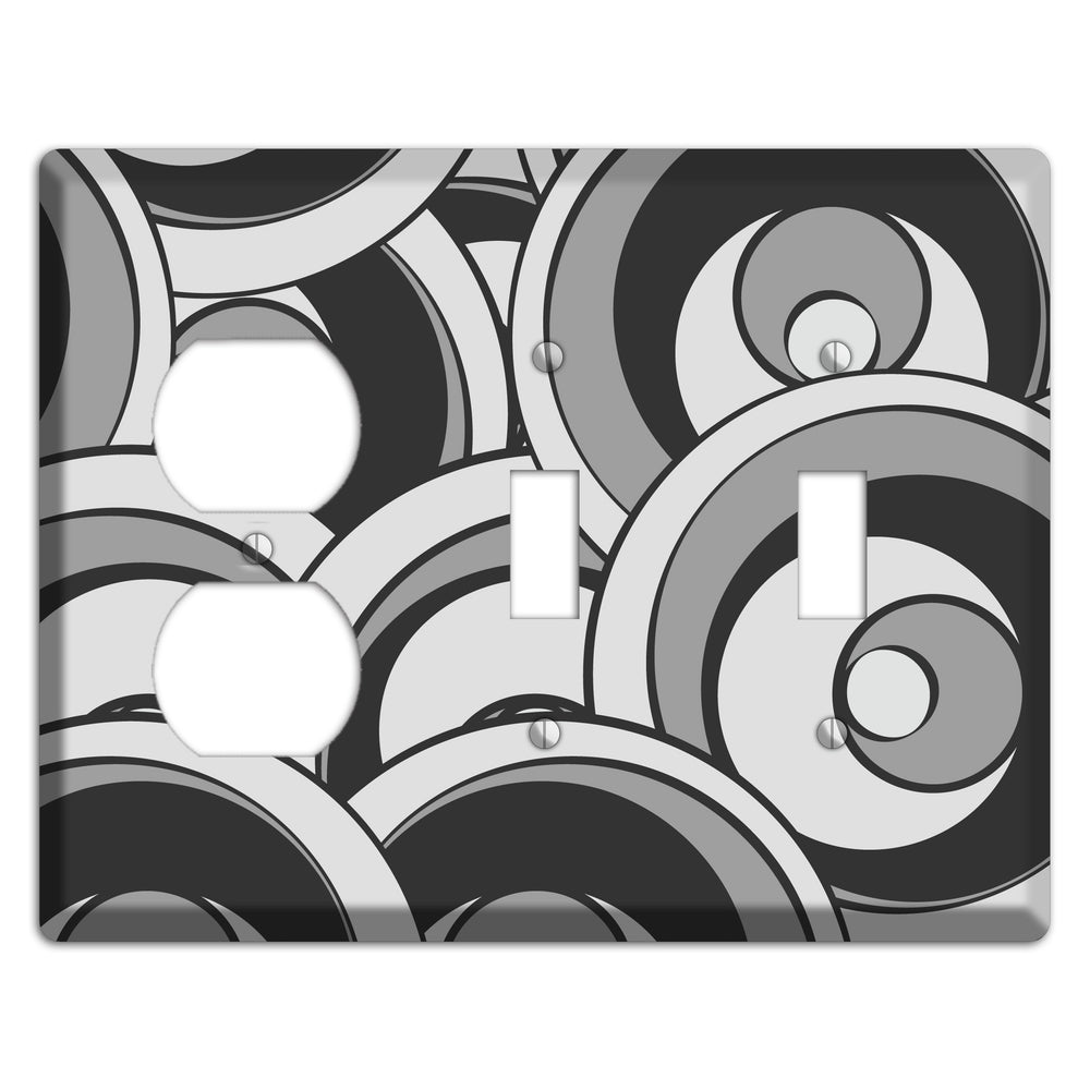 Black and Grey Deco Circles Duplex / 2 Toggle Wallplate