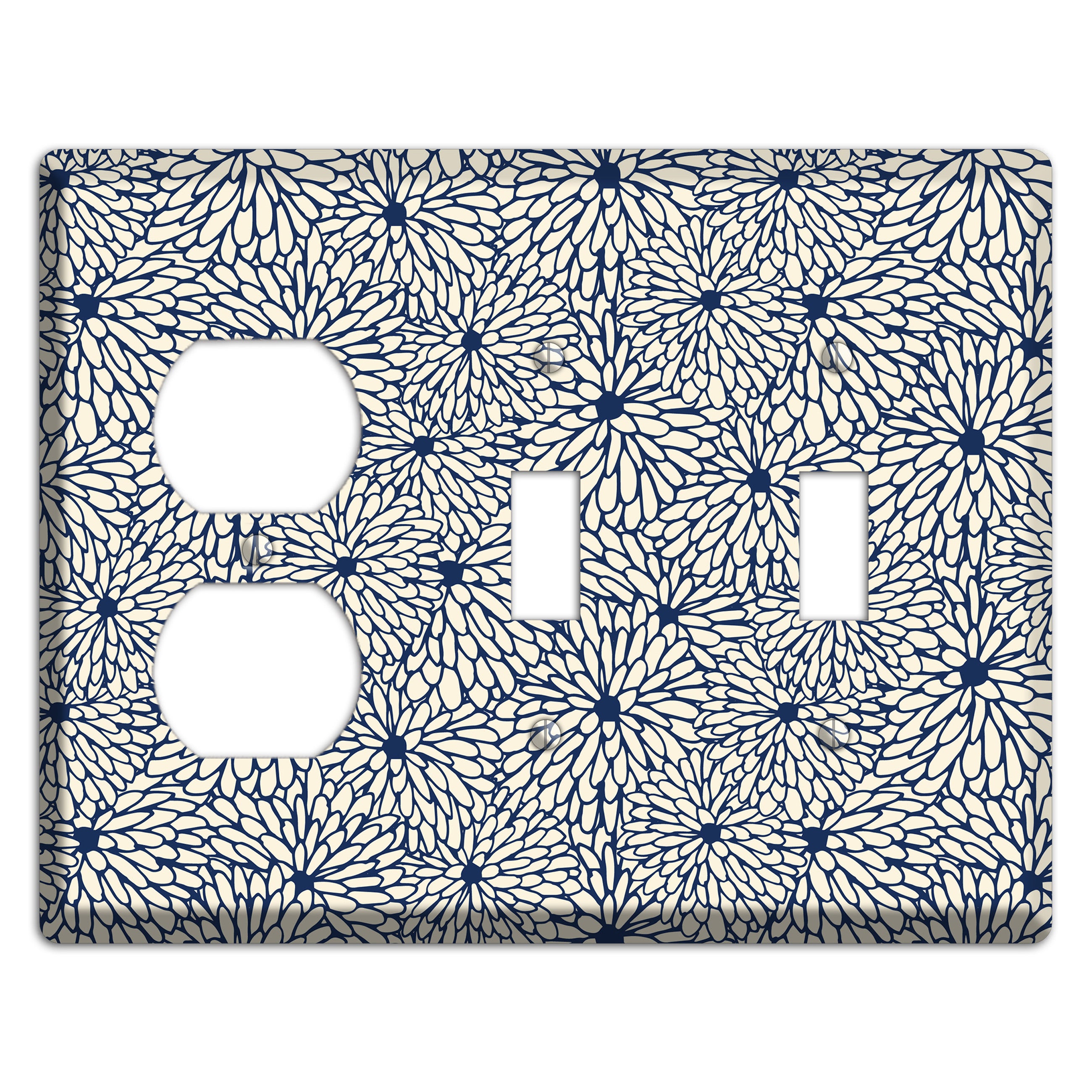 Beige Floral Burst Duplex / 2 Toggle Wallplate