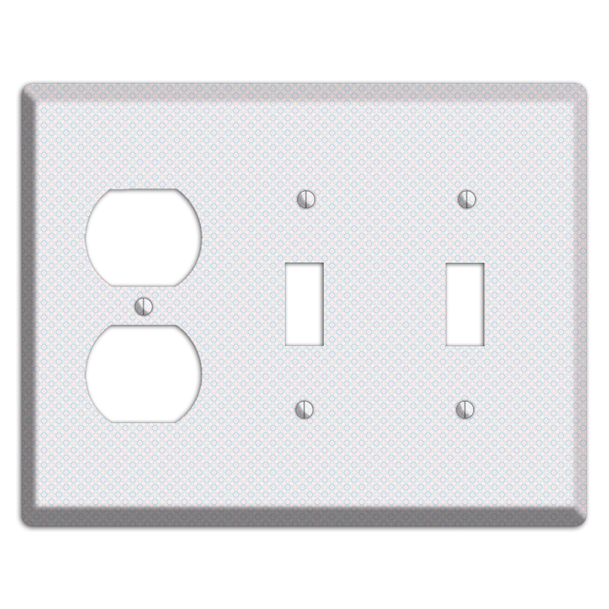 White with Light Blue Tiny Arabesque Duplex / 2 Toggle Wallplate