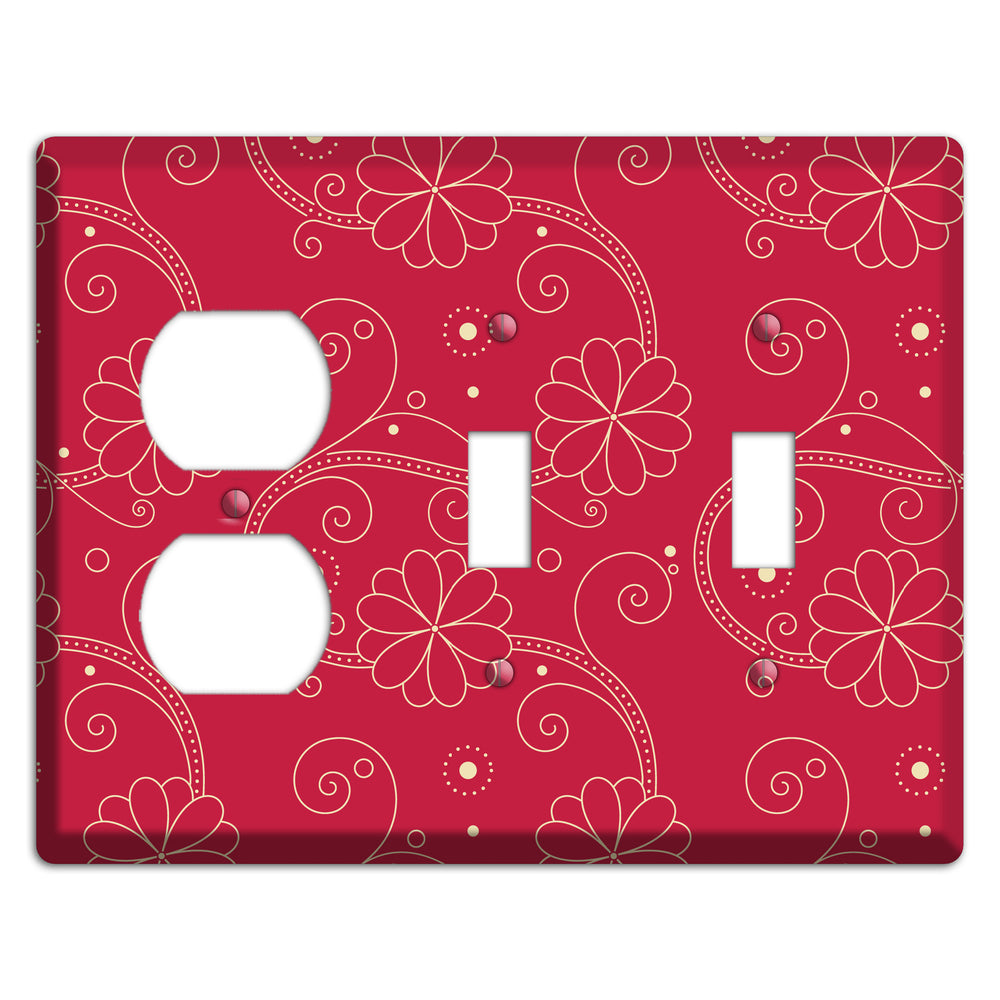 Red Floral Swirl Duplex / 2 Toggle Wallplate