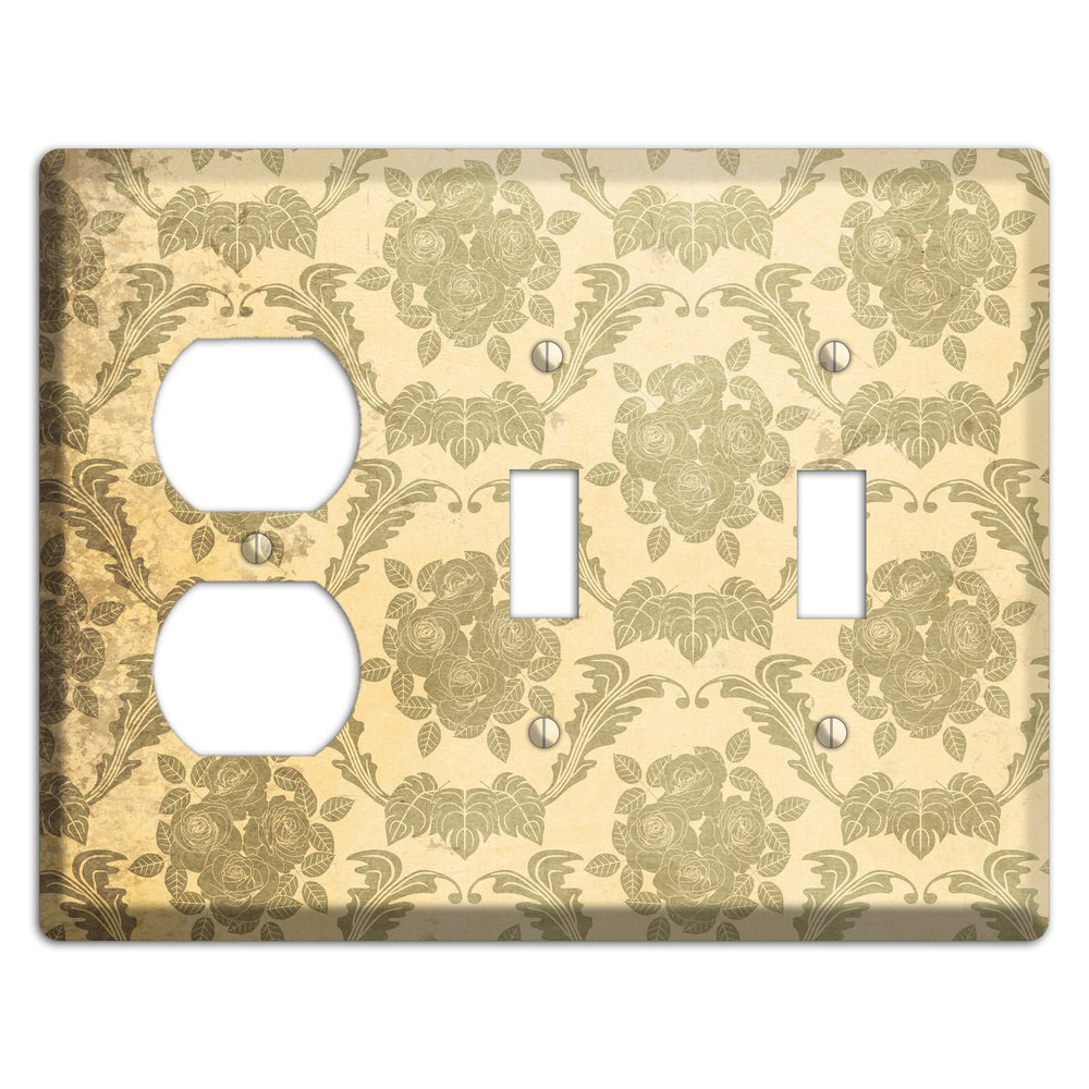 Straw Vintage Rose Damask Duplex / 2 Toggle Wallplate