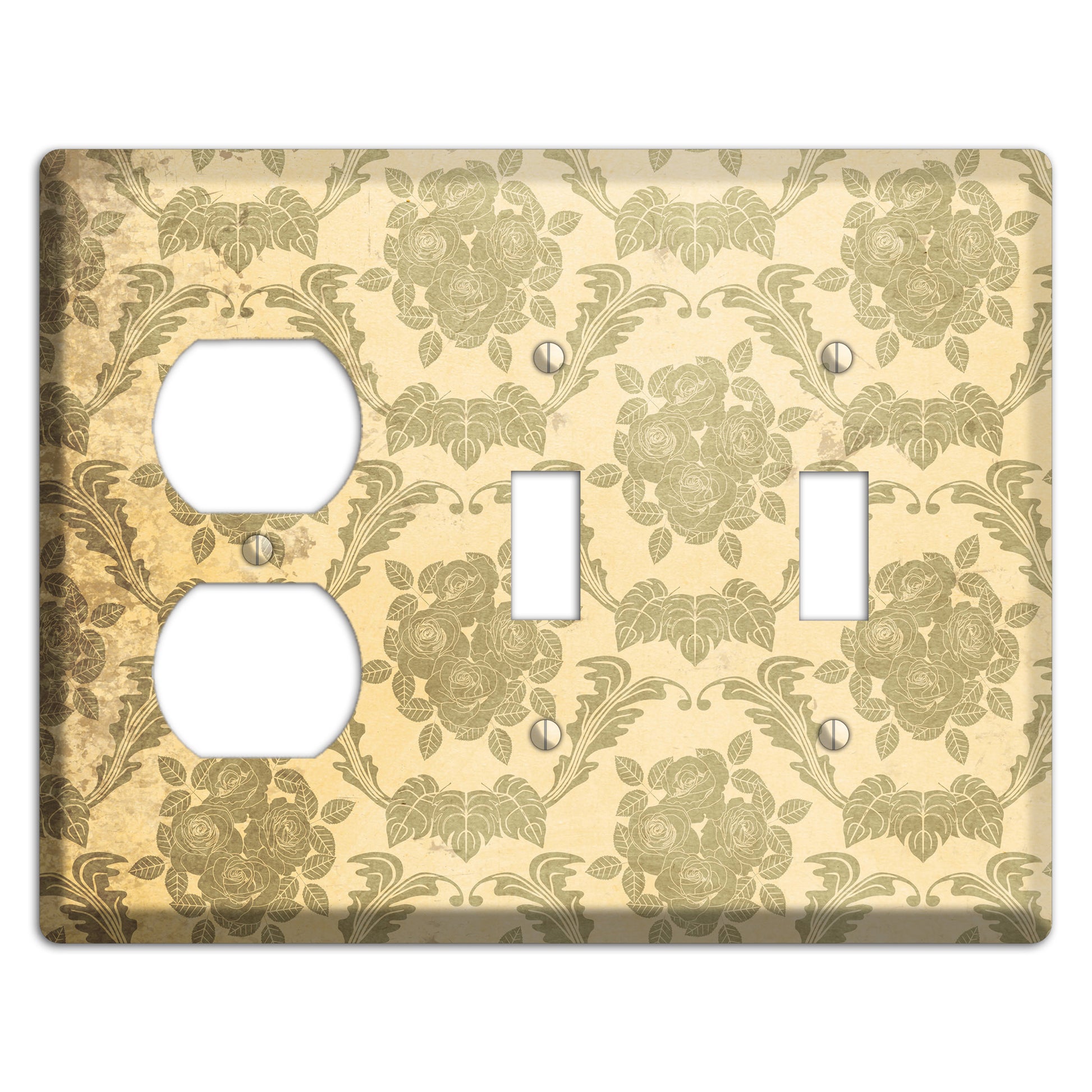 Straw Vintage Rose Damask Duplex / 2 Toggle Wallplate