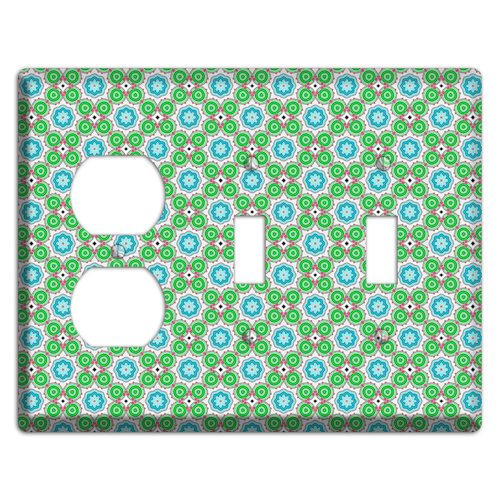 Green and Blue Foulard Duplex / 2 Toggle Wallplate