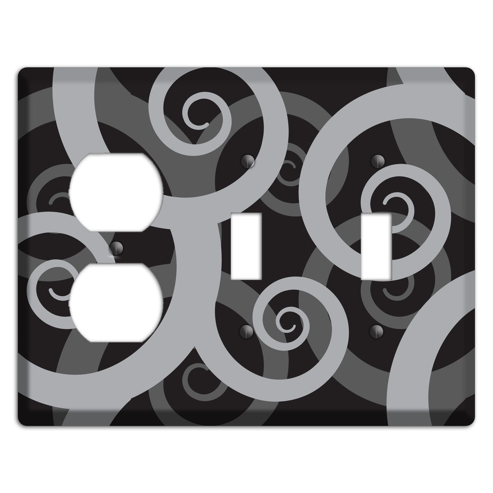 Black with Grey Large Swirl Duplex / 2 Toggle Wallplate