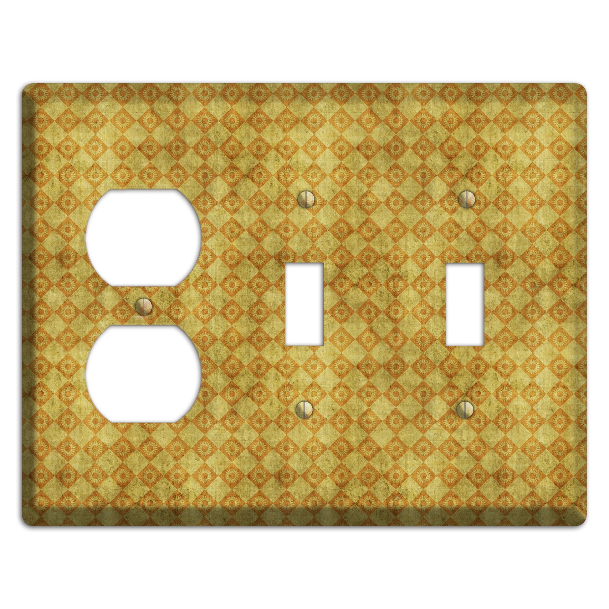 Mustard Diamond Circles Duplex / 2 Toggle Wallplate
