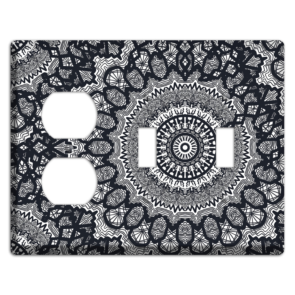 Mandala Black and White Style T Cover Plates Duplex / 2 Toggle Wallplate